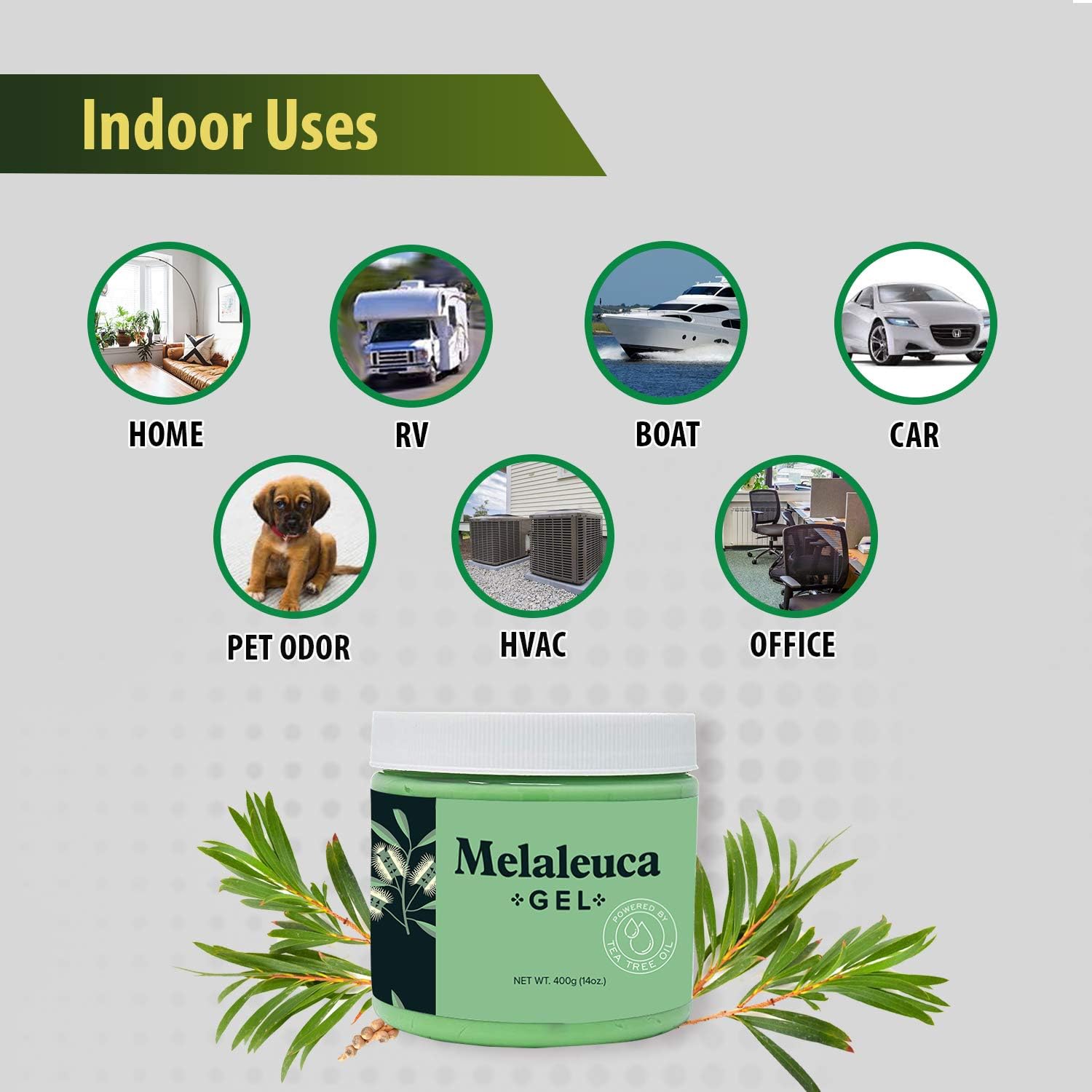 Melaleuca Gel All Natural Odor Eater with 100 Percent Australian Tea Tree Essential Oil that naturally cleans the air of allergens. Clean air in moist basements, RV's, Boats, and more (28 oz)