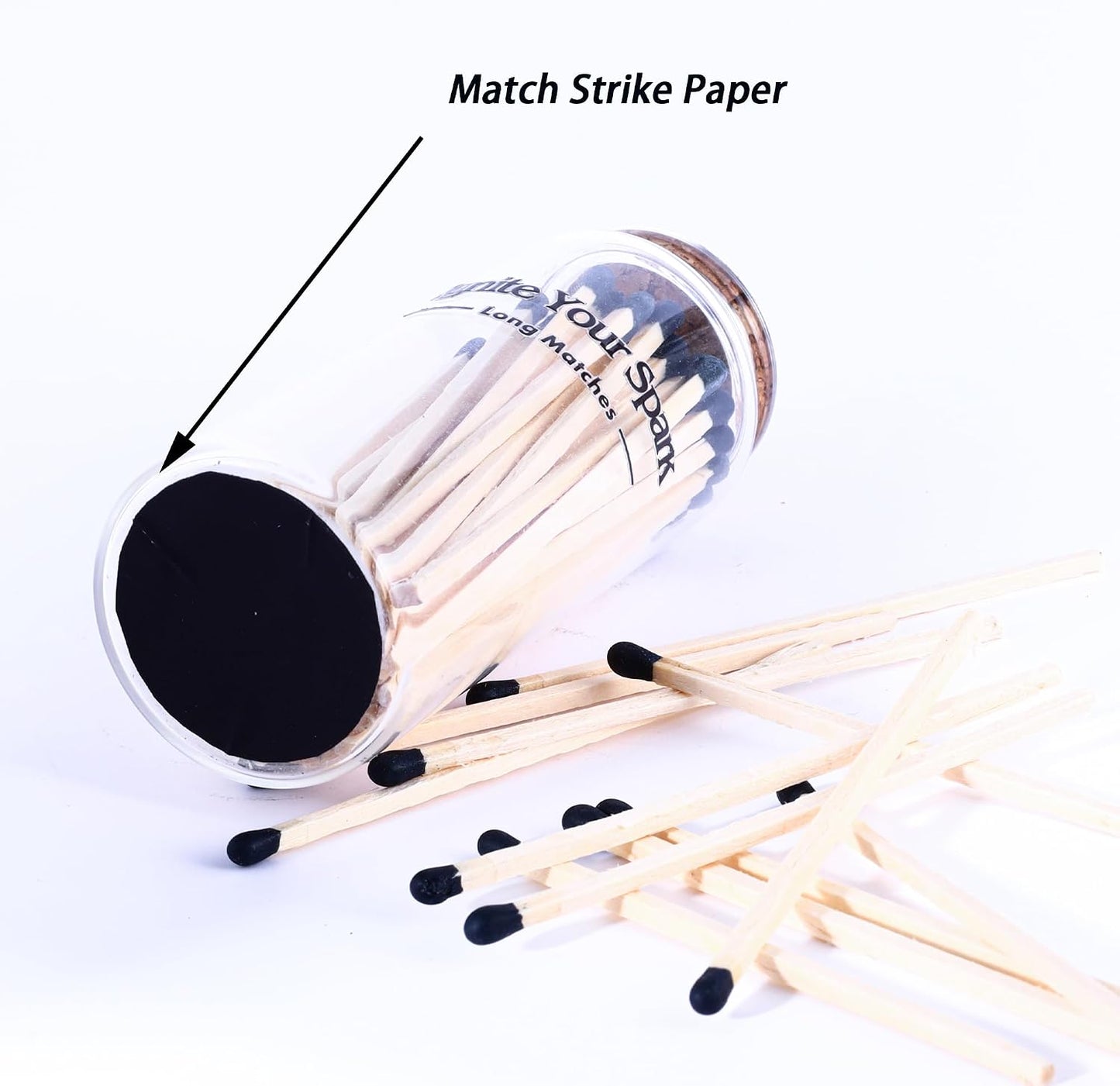 4"" Black Match Holder with 3 Strikers, Candle Matches in a Jar, Match Jar with Striker for Candles, Fireplace Matches Bottle, Match Cloche with Strikers，Black Matches for Candles