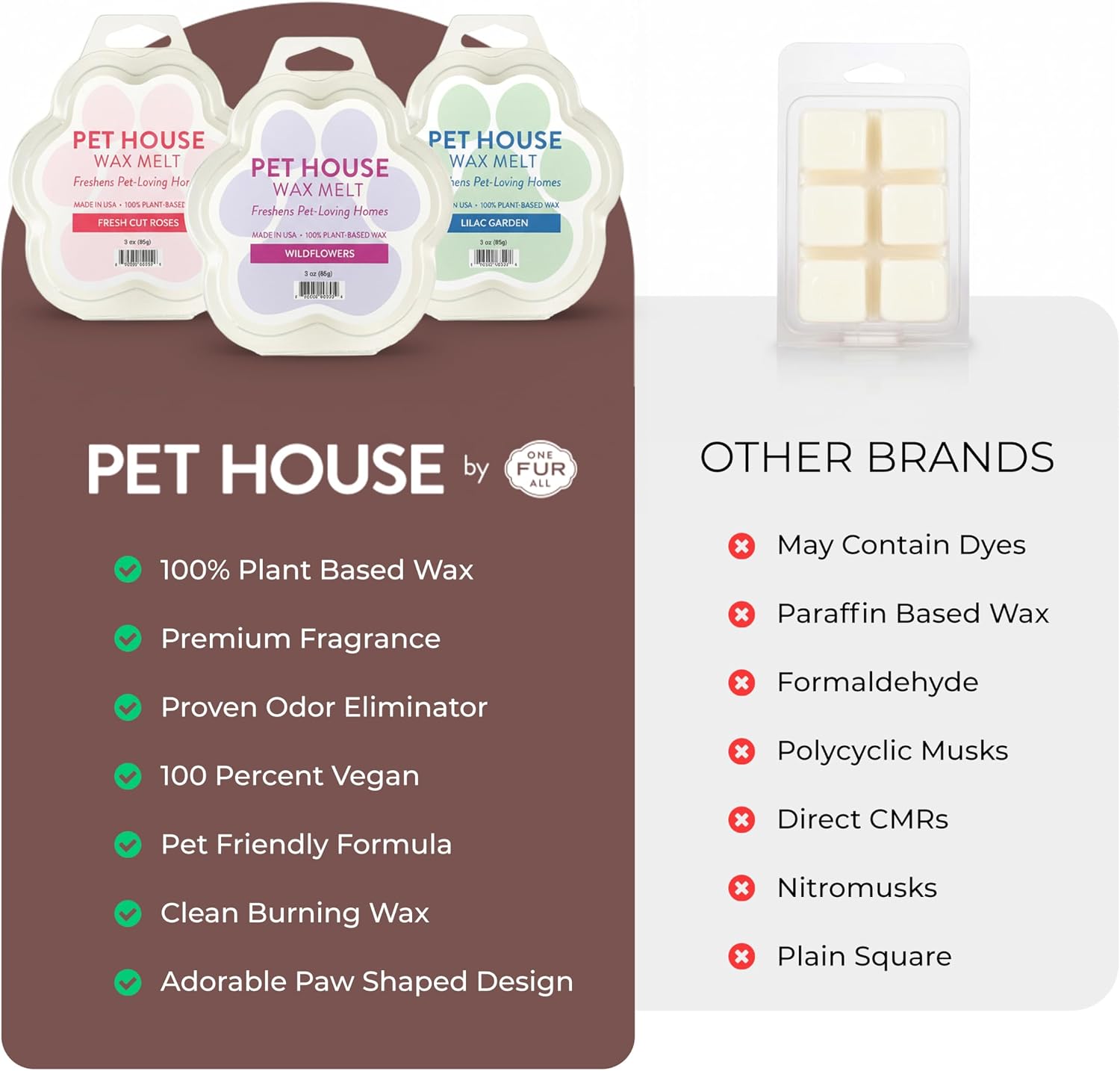 One Fur All Pet House Scented Wax Melts, Natural, Plant Based Soy Wax Melts for Pet Odor, Long Lasting Winter Fragrances for Fresh Smelling Homes, Evergreen Forest and Fireside, Pack of 2