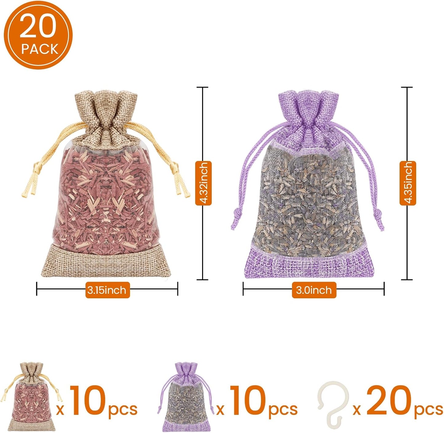 Homode Cedar Blocks for Clothes Storage, Pack of 20 Cedar Sachets and Lavender Sachet Bags for Drawers and Closets, Cedar Wood Chips, Scent Satchels Closet Freshener