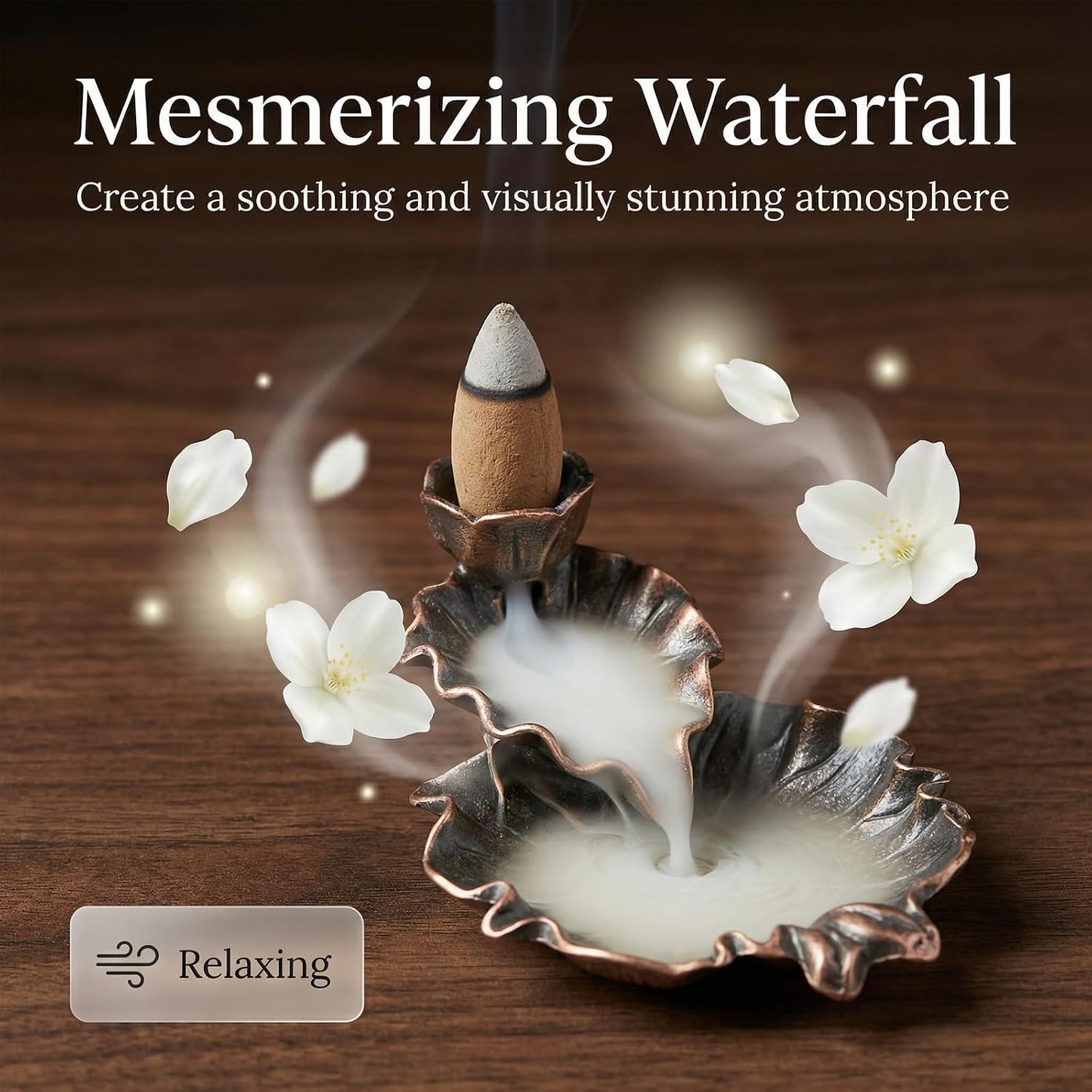 Sandalwood Backflow Incense Cones - 50 Large Waterfall Back Flow Cones Scented - Includes 1 backflow Incense Burner