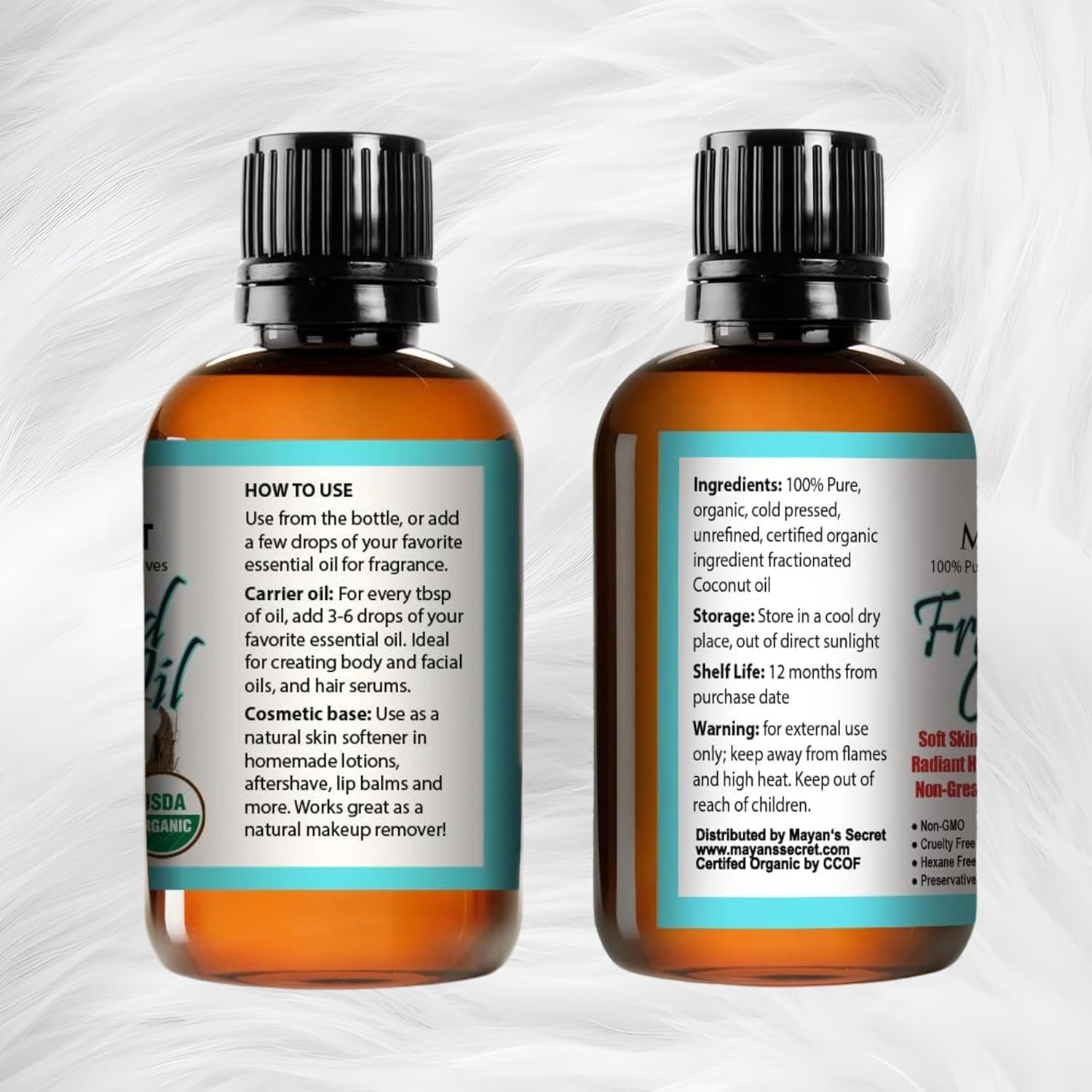 USDA Certified Organic Fractionated Coconut Oil, for Aromatherapy Relaxing Massage, Carrier Oil for Diluting Essential Oils, Hair & Skin Care Benefits, Moisturizer & Softener