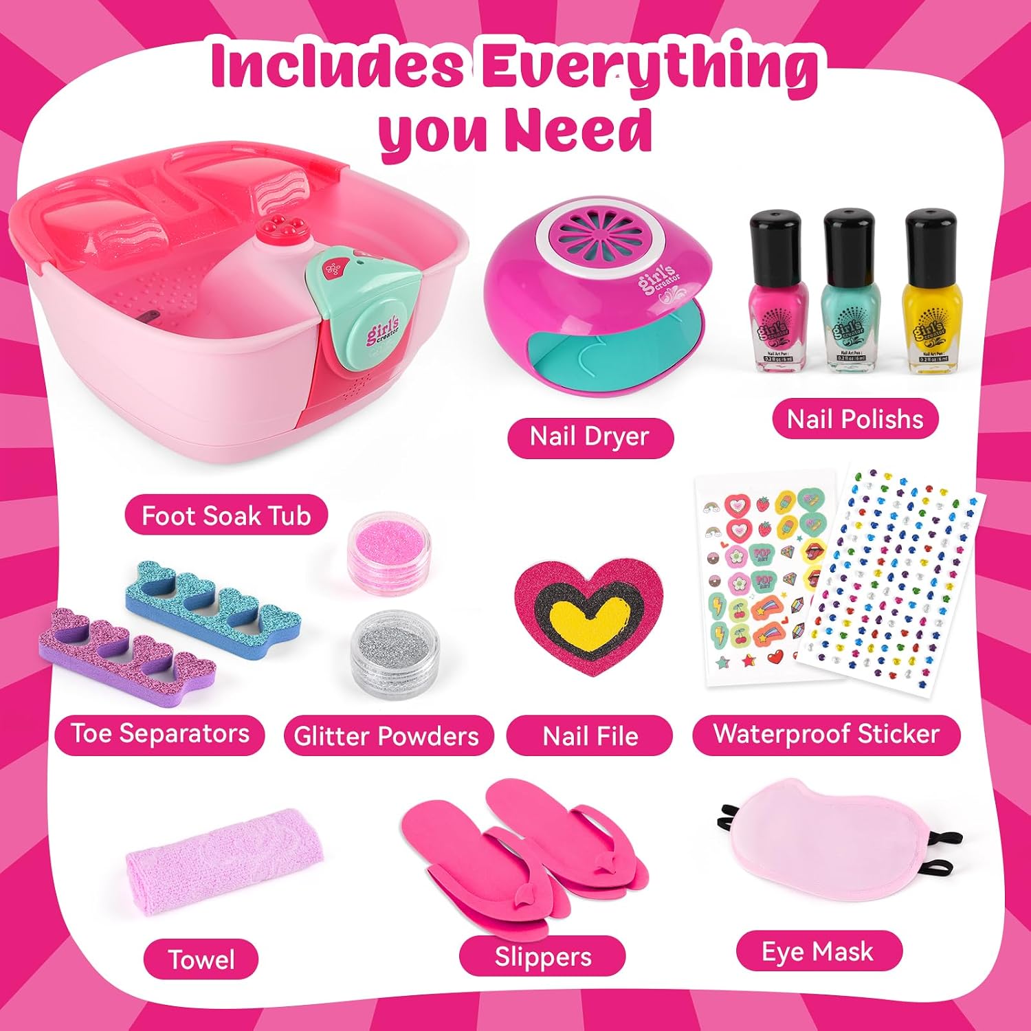 Auntyfey Kids Spa Day Kit For Girls, Spa Kit For Girls Ages 6-8-10-12, Kids Foot Spa Manicure Pedicure, Girls Pedicure Spa Kit For Kids With Kids Spa Set For Girls Christmas Birthday Gift