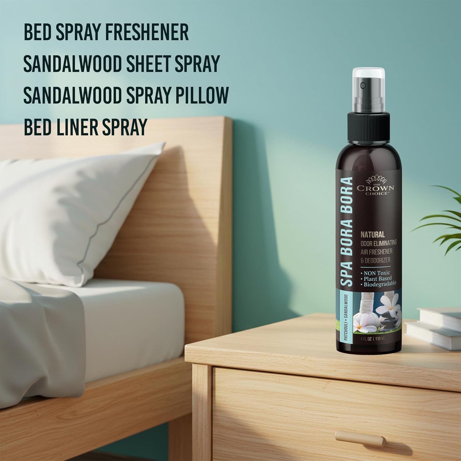 Non-Toxic Odor Eliminator, Natural Sandalwood & Patchouli Air Freshener Spray for Home, Room, Closet & Couch Deodorizer, Long Lasting Bathroom & Toilet Freshener, Safe for Kids & Pets,2PK, 4 oz each