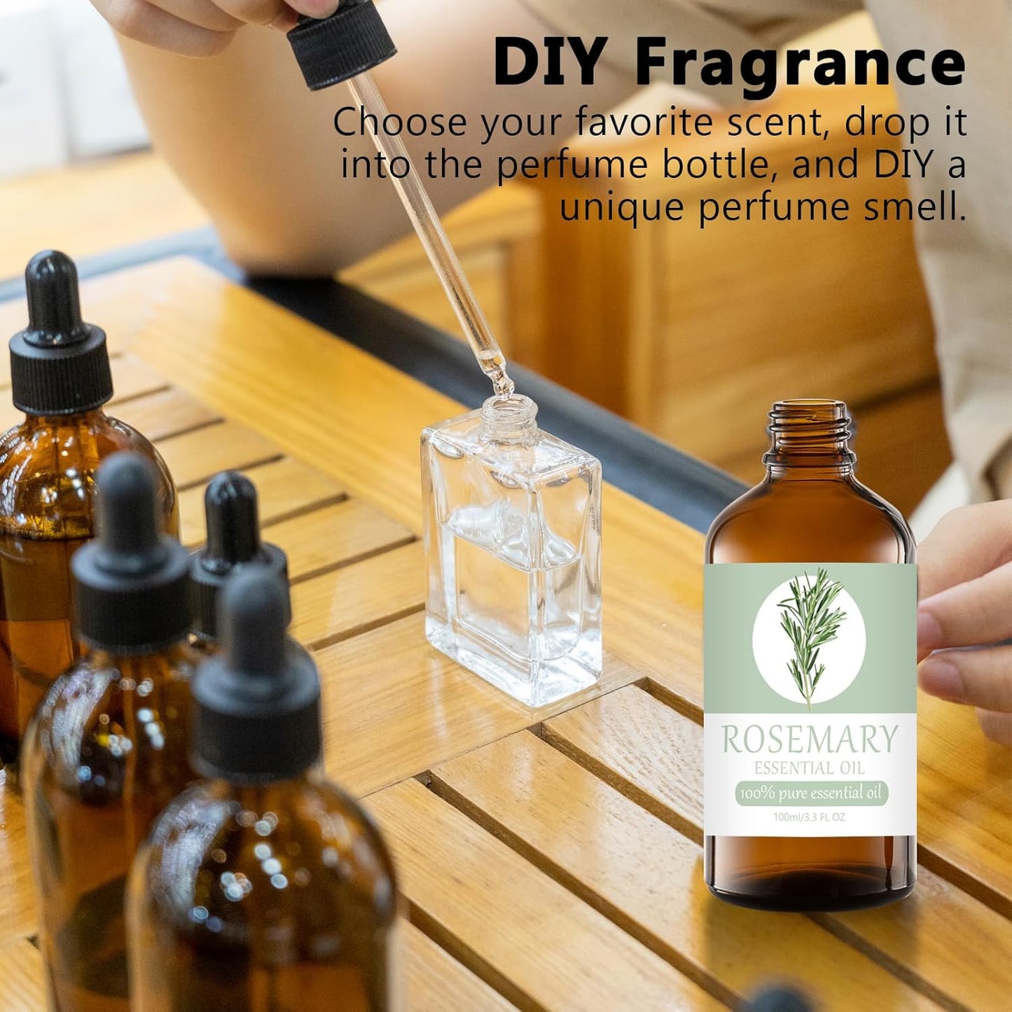 Rosemary Essential Oil 100% Pure & Natural Organic (3.3 Fl. Oz) for Humidifiers, Skin Care, Massage, Aromatherapy, Premium Delicate Grade with Glass Dropper for Air Freshening, Cleaning, Home
