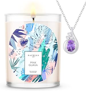 Kate Bissett Baubles Pink Guava Scented Premium Candle and Jewelry with Surprise Pendant Inside | 18 oz Large Candle | Made in USA | Parrafin Free