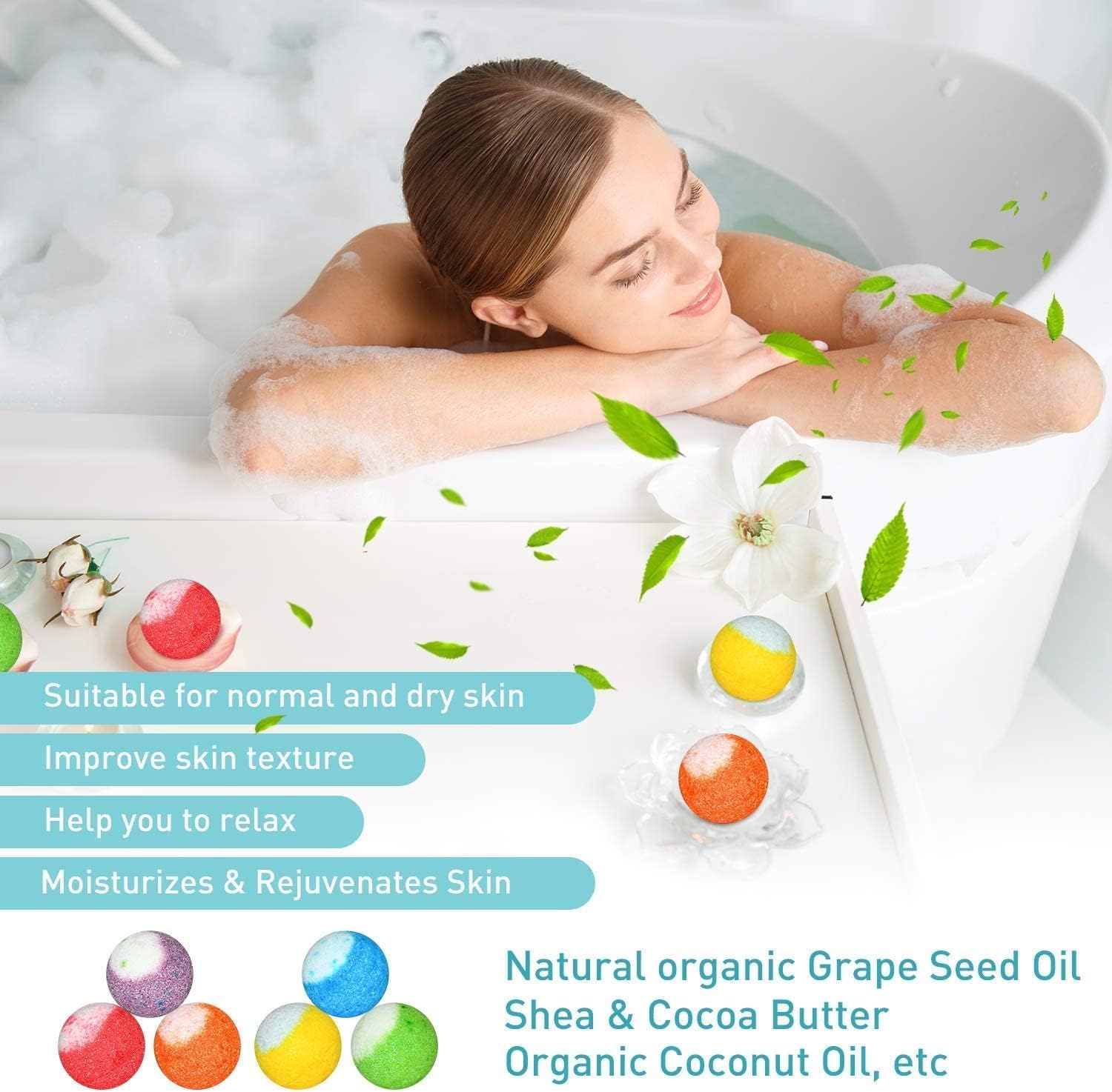 60 Pack Bath Bombs Set, Christmas Stocking Stuffers, Birthday Gift Set for Women, Natural Organic Bath Bubble Bombs for Kids/Women/Men/Mom Individually Wrapped Handmade