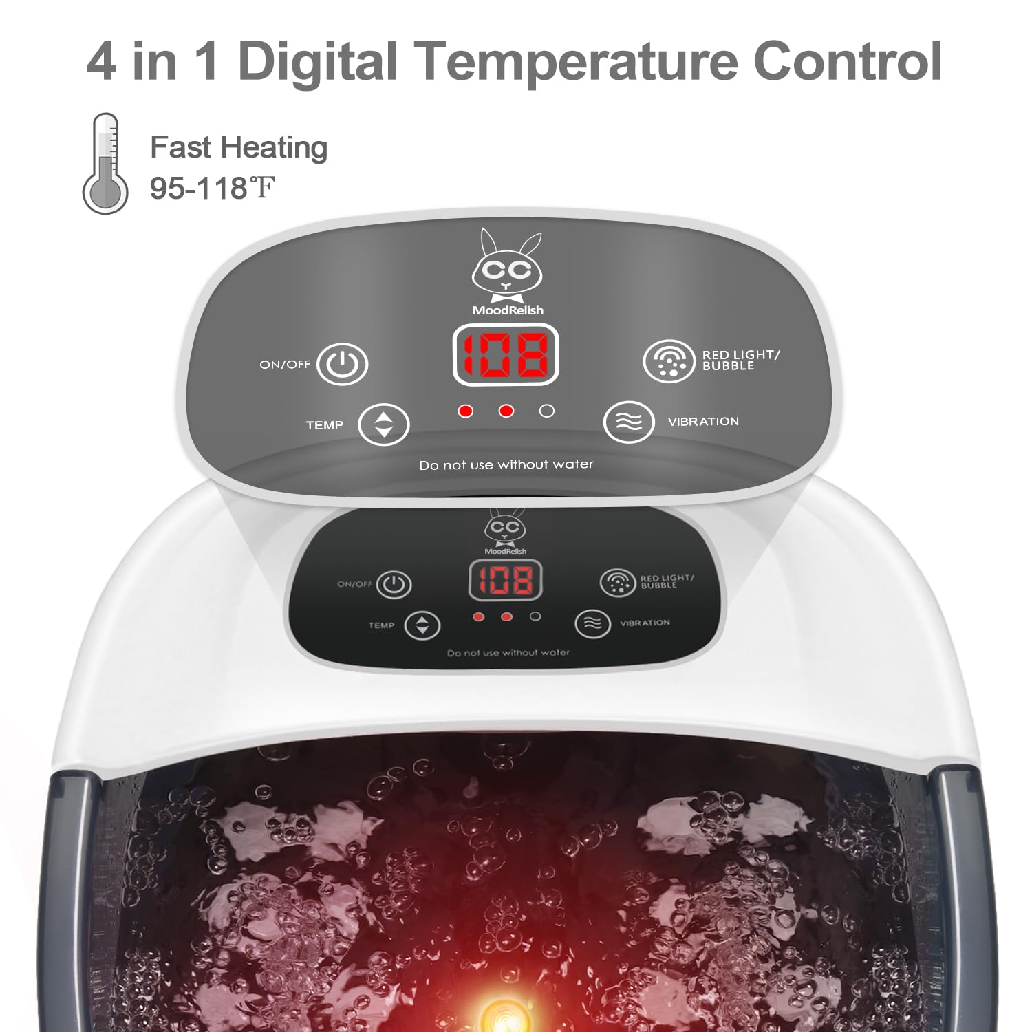 MoodRelish Foot Spa Bath Massager with Heat Bubbles and Vibration Massage and Jets, 16 OZ Calming Lavender Foot Soak Epsom Salt, Foot Soaker with Red Light, 22 Massage Rollers, Adjustable Temp - Grey