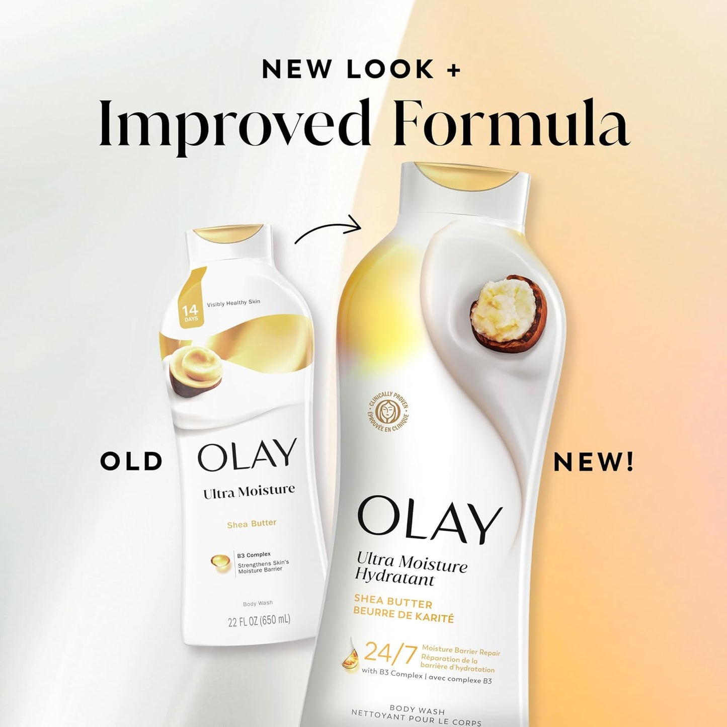 Olay Body Wash for Women, Ultra Moisture, 24hr Moisturizing, Hydrating & Refreshing, B3 Vitamin Complex, Free of Parabens & Phthalates, For All Skin Types, Shea Butter Scent, 22 fl oz