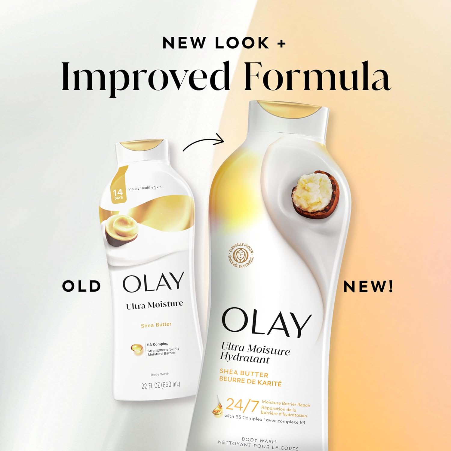 Olay Body Wash for Women, Ultra Moisture, 24hr Moisturizing, Hydrating & Refreshing, B3 Vitamin Complex, Free of Parabens & Phthalates, For All Skin Types, Shea Butter Scent, 22 fl oz