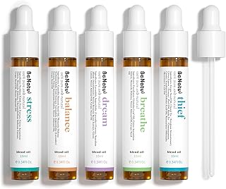 Essential Oils Blend Set, Relaxation Fragrance Gift for Women and Men, Natural Aromatherapy Kit for Diffuser, Home, Body Topical Massage (Dream, Breathe, Balance, Stress, Thief)