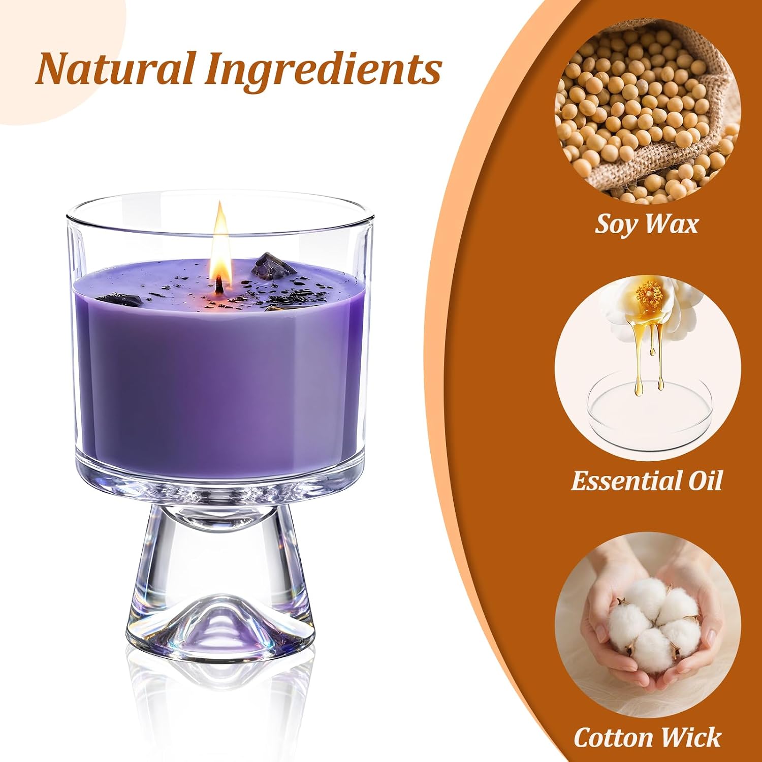 Lavender Scented Candle – Natural Soy Wax with Healing Crystals and Dried Lavender, 48-Hour Burn Time, Aromatherapy Candle for Stress Relief and Sleep, Reusable Glass Jar, Gift for Women