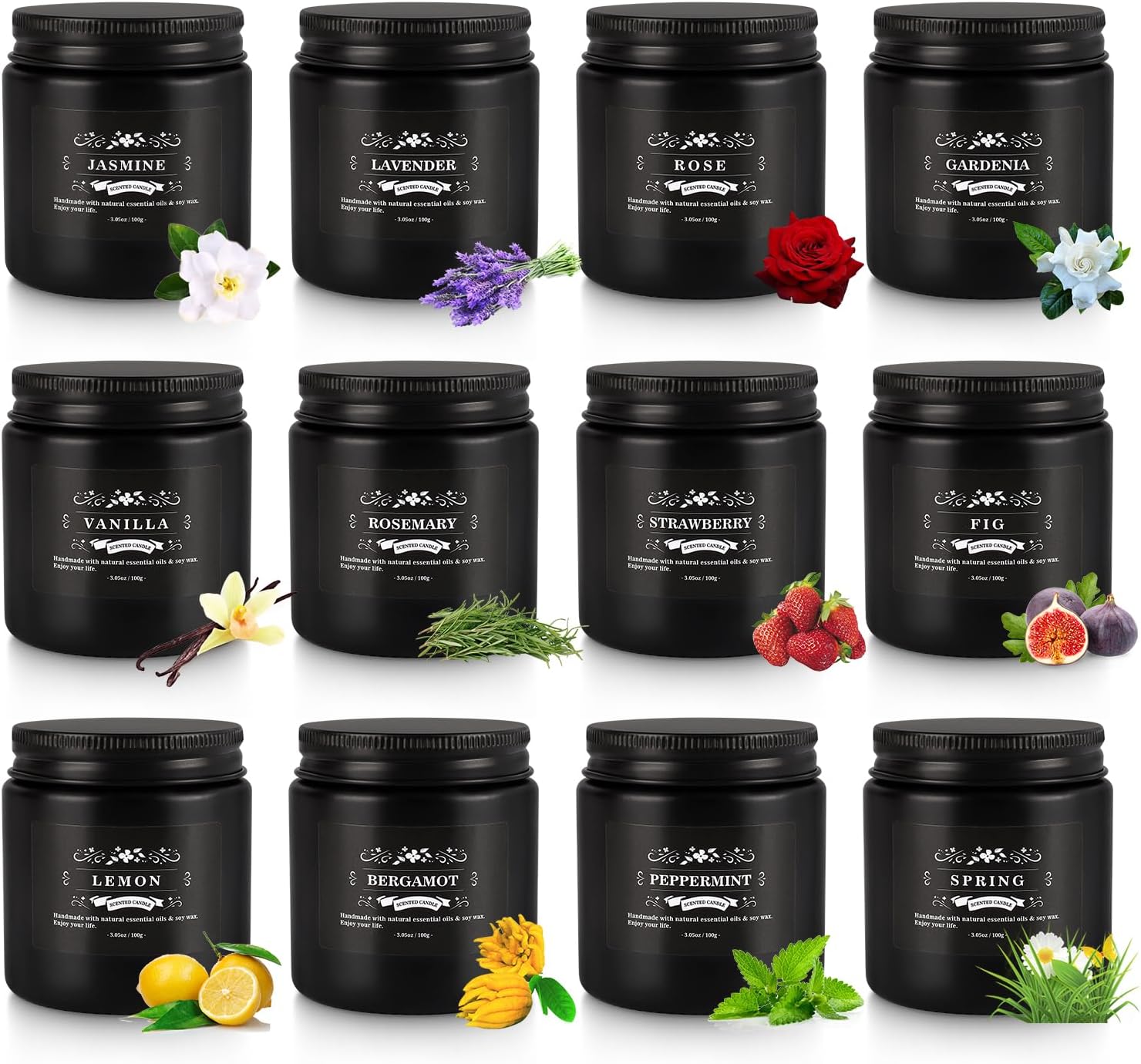 WPONSZU 12 Pcs Halloween Scented Candles with Added Natural Essential Oils, 3.05oz, Suitable for Various Festivals, Parties, Yoga, and Home Scene(Black)