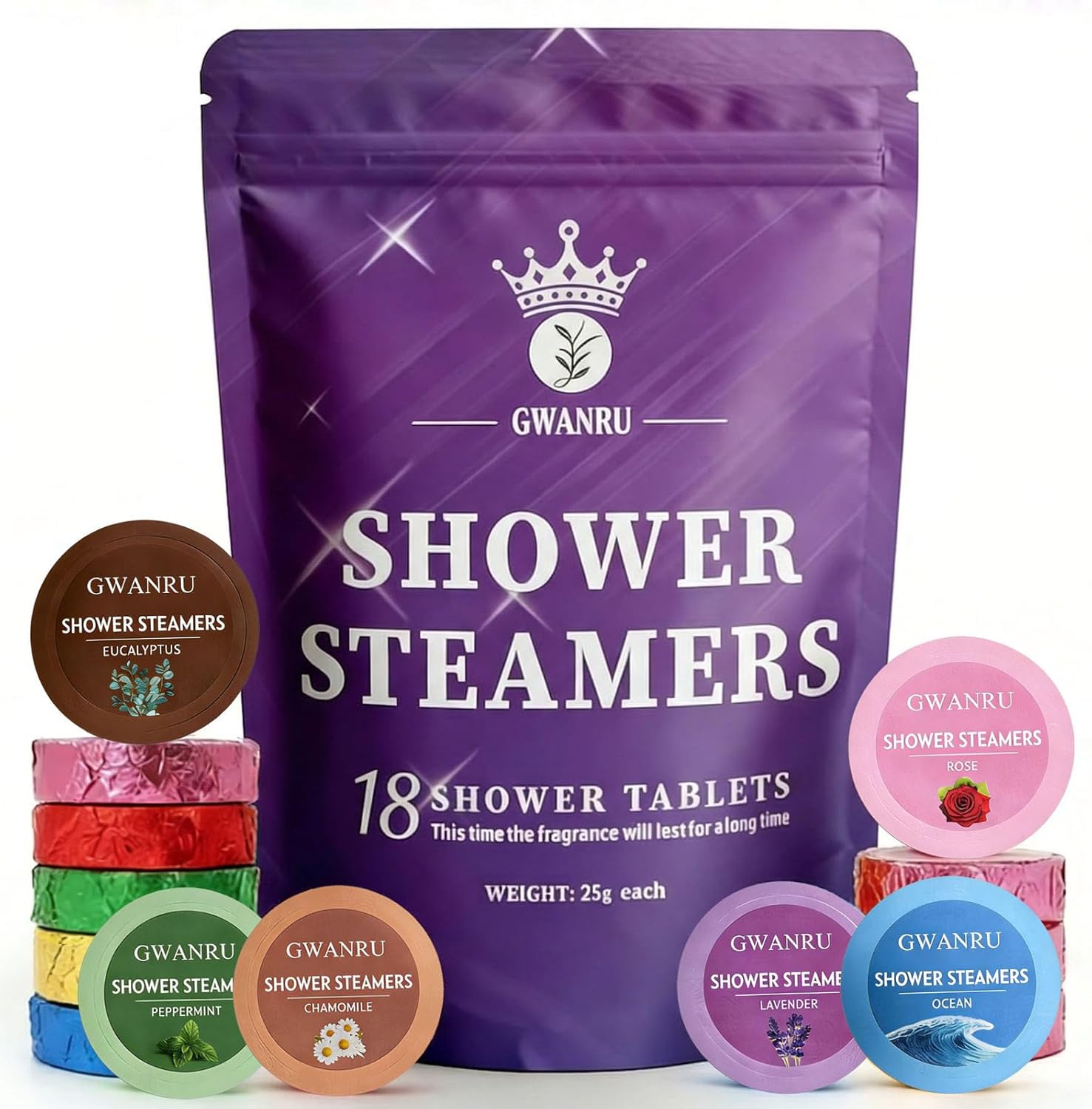 Shower Steamers Aromatherapy 18 Pack, Shower Bombs Gift Set for Women & Men, Essential Oil Shower Steamer with Lavender, Eucalyptus, Mint, Rose, Ocean & Chamomile
