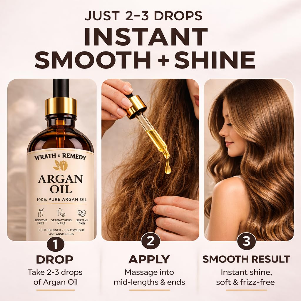 Organic Argan Oil of Morocco — USDA Certified, Cold-Pressed 100% Pure Argan Oil for Hair, Skin, & Nails — Lightweight, Fast-Absorbing for Soft Skin, Frizz Control, & Shine (Finest Glass Bottle, 4OZ)