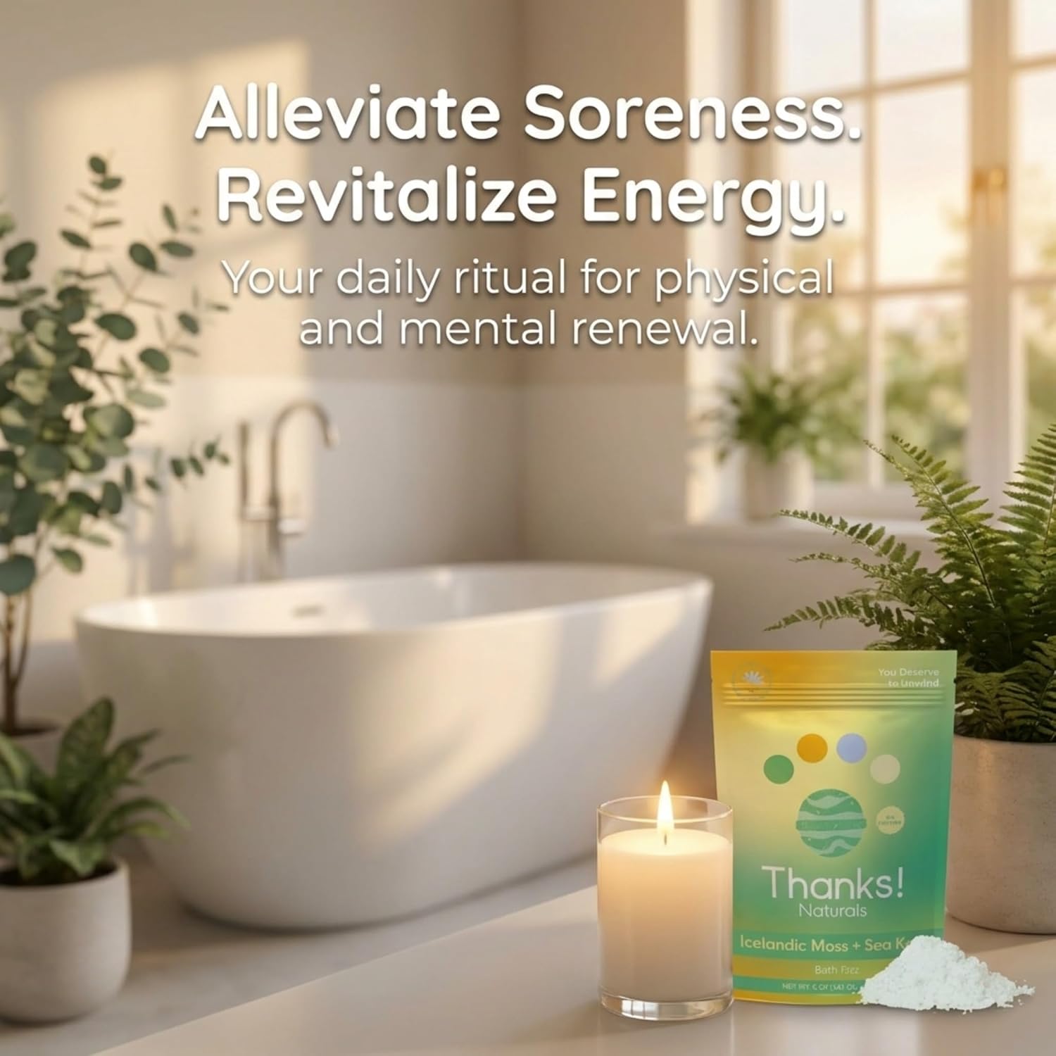 Bath Fizz, Icelandic Moss + Sea Kelp, Vegan & Natural Bath Fizz with Sea Moss, Vitamin E, Shea Butter & Himalayan Pink Salt, Spa at Home, Self Care Essential, Multiple Baths, 4 OZ