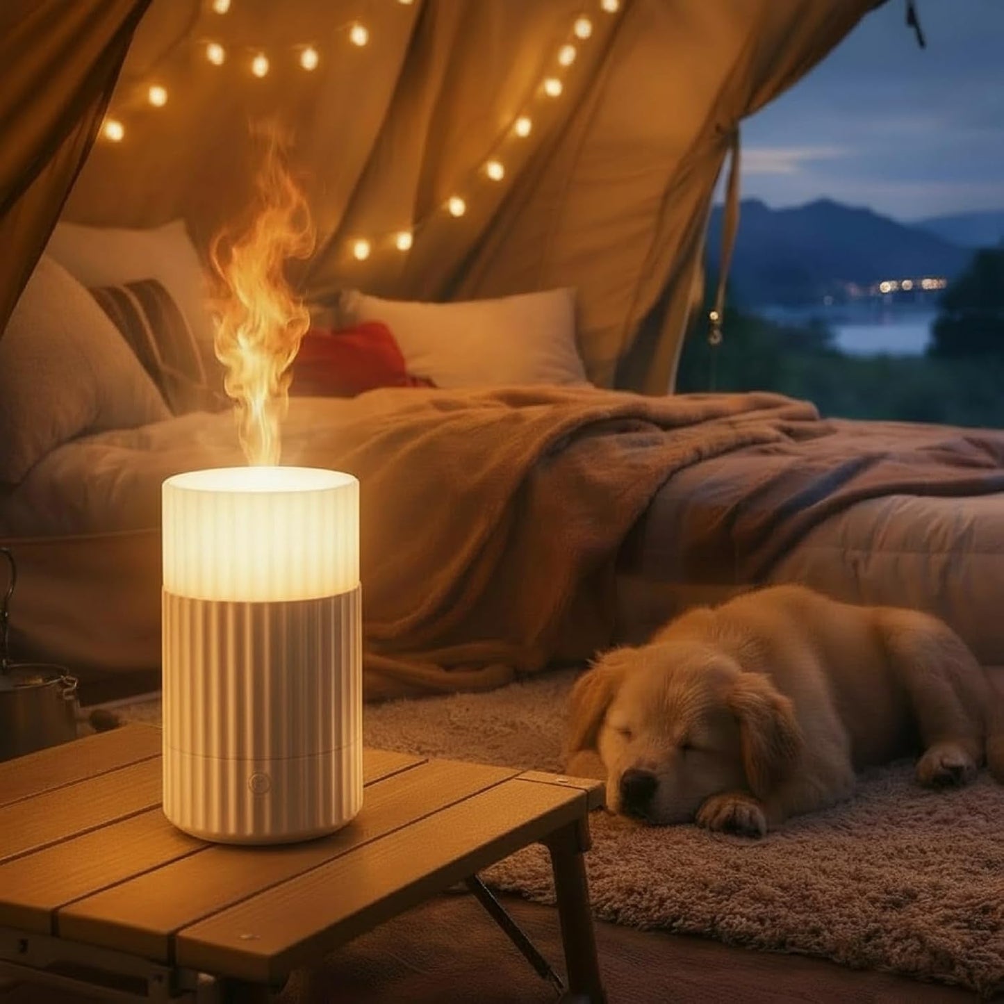 Essential Oil Diffuser, Flameless Candle Diffuser with Auto Off Function Cool Mist Humidifier 3 Levels Light for Office Room Decor Outdoors Camping 100ml