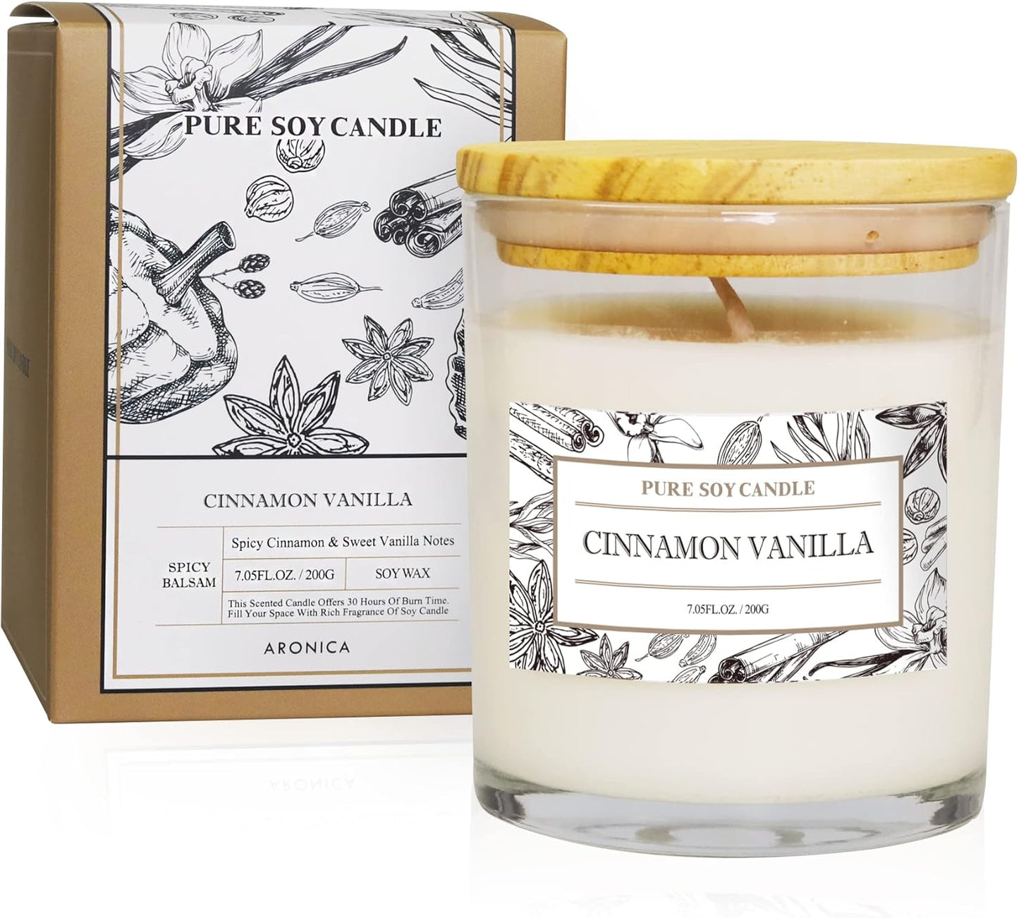 Aronica Non Toxic Candle - Soy Cinnamon Vanilla Scent, Highly Scented Spring Candle for Home, New Home Gift, Luxury Scents