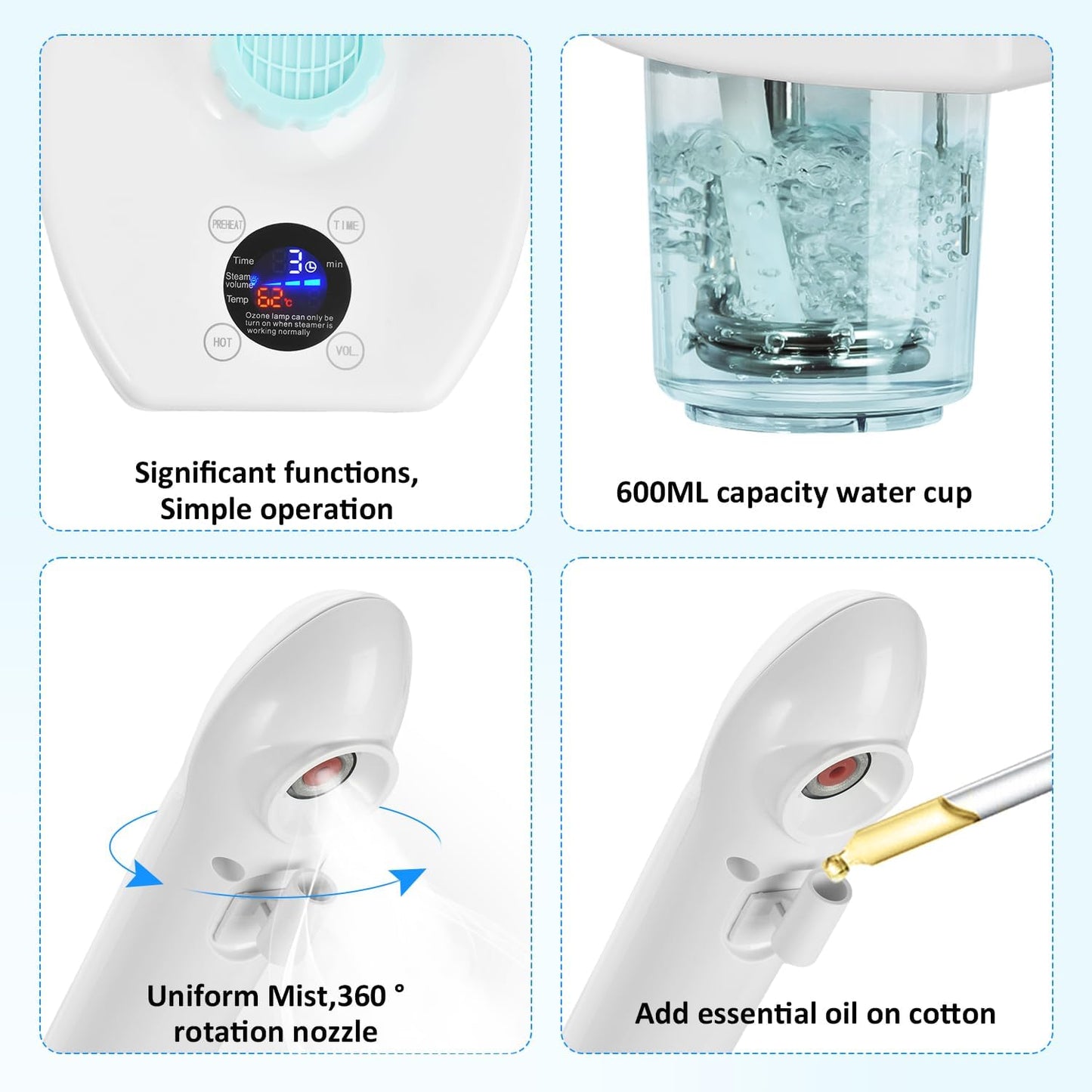 Professional Facial Steamer, Vaporizador Facial Steamer for Esthetician, Face Steamer on Wheels, Rocker Arm/Preheat/Hot Mist Adjustment/Timer Function, Facial Steamers for Home Salon Spa Skin Cleaning