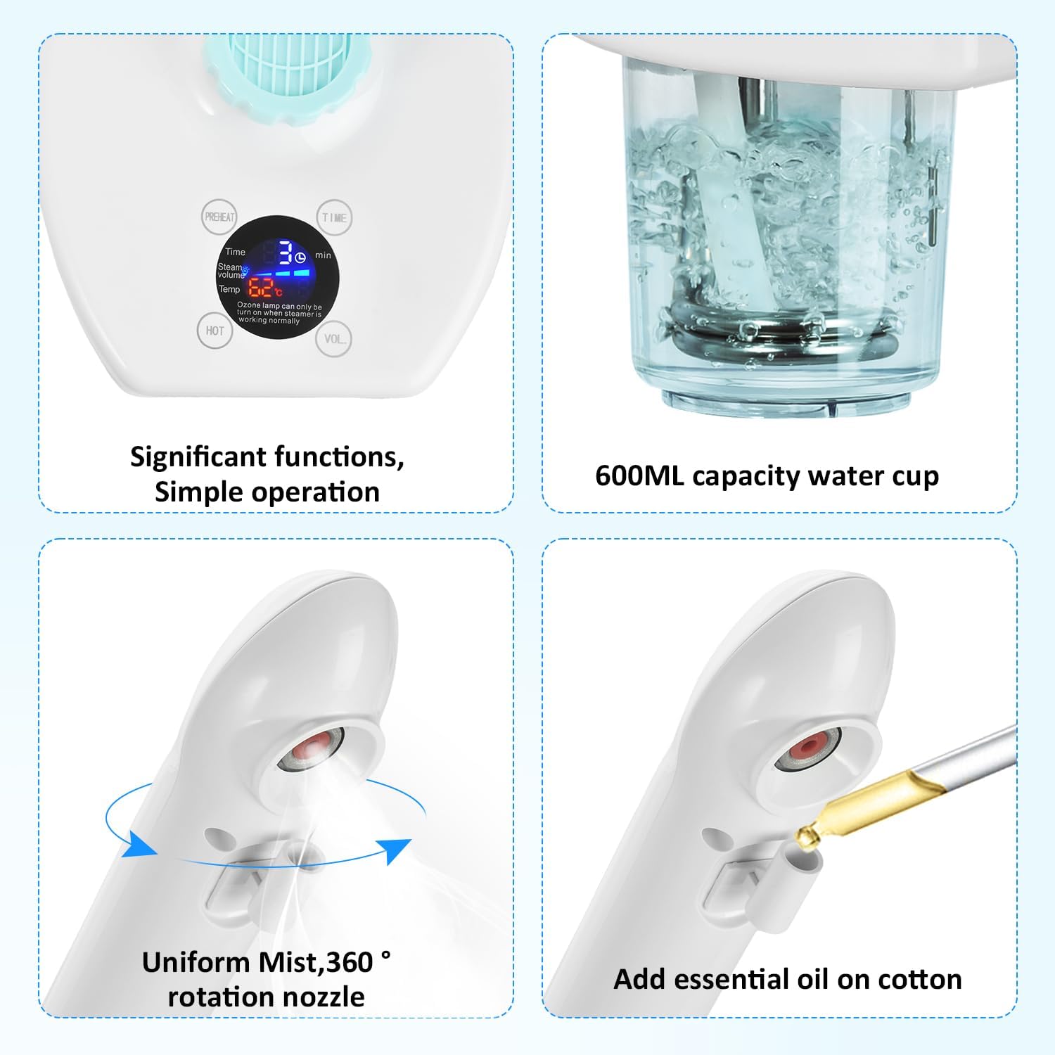 Professional Facial Steamer, Vaporizador Facial Steamer for Esthetician, Face Steamer on Wheels, Rocker Arm/Preheat/Hot Mist Adjustment/Timer Function, Facial Steamers for Home Salon Spa Skin Cleaning