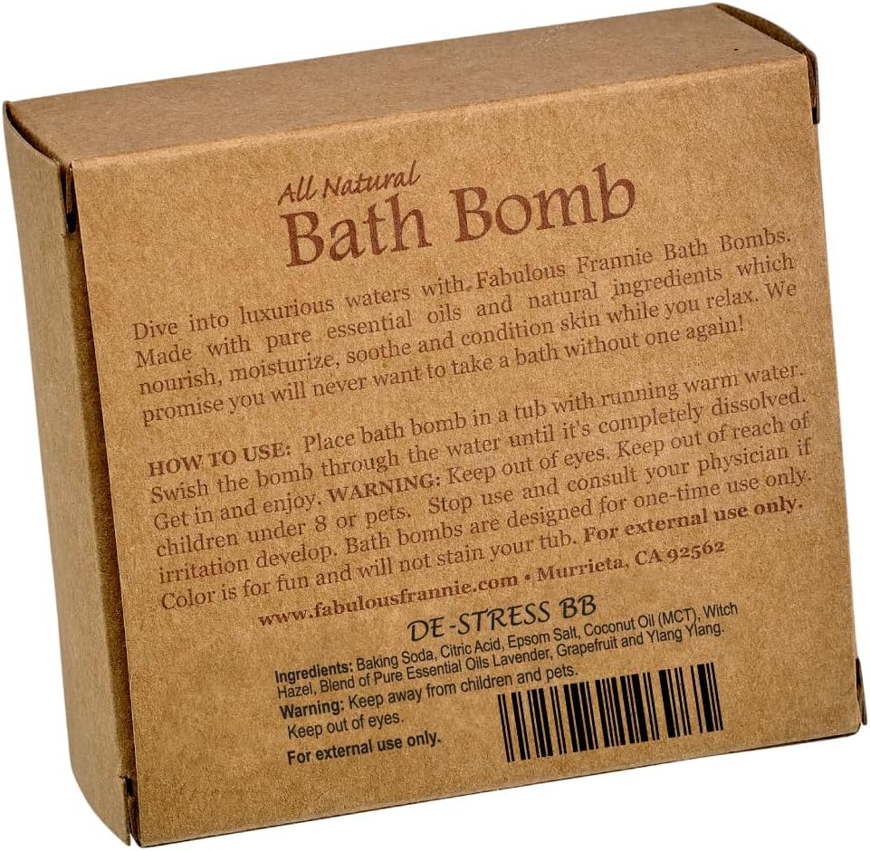 Fabulous Frannie De-Stress Natural, Handmade Bath Bomb Set, Rich in Essential Oil, Mineral Salt, Coconut Oil, Witch Hazel, Fizzies to Moisturize Skin 2.5 Ounce (Pack of 1)