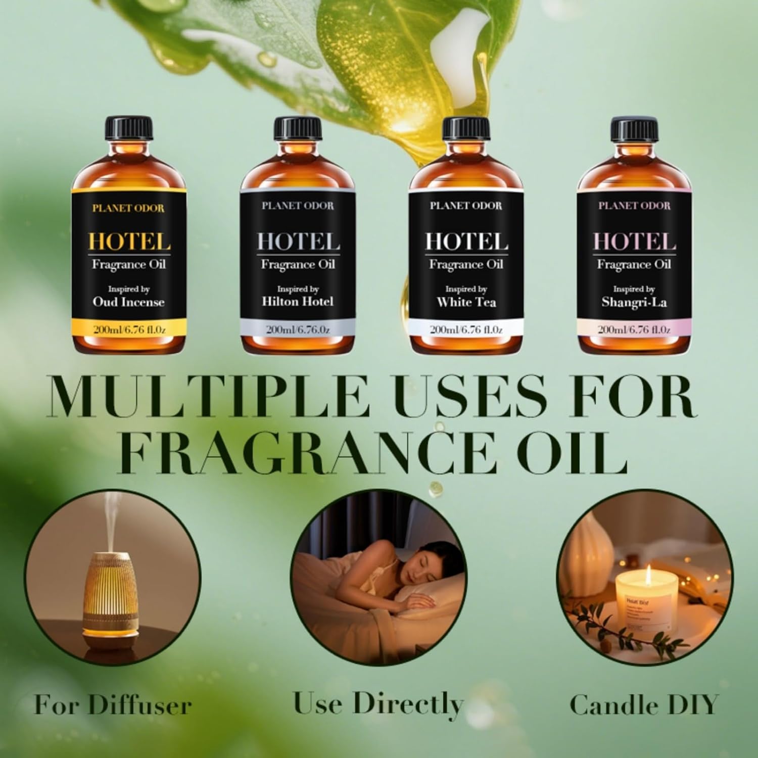 Oud & Ebony Diffuser Oil - Luxury Essential Oils for Diffuser Refill & Air Freshener Room Spray, Long-Lasting Natural Home Fragrance and Hotel Scent for Diffusers & HVAC Machines（(6.76 Fl Oz)