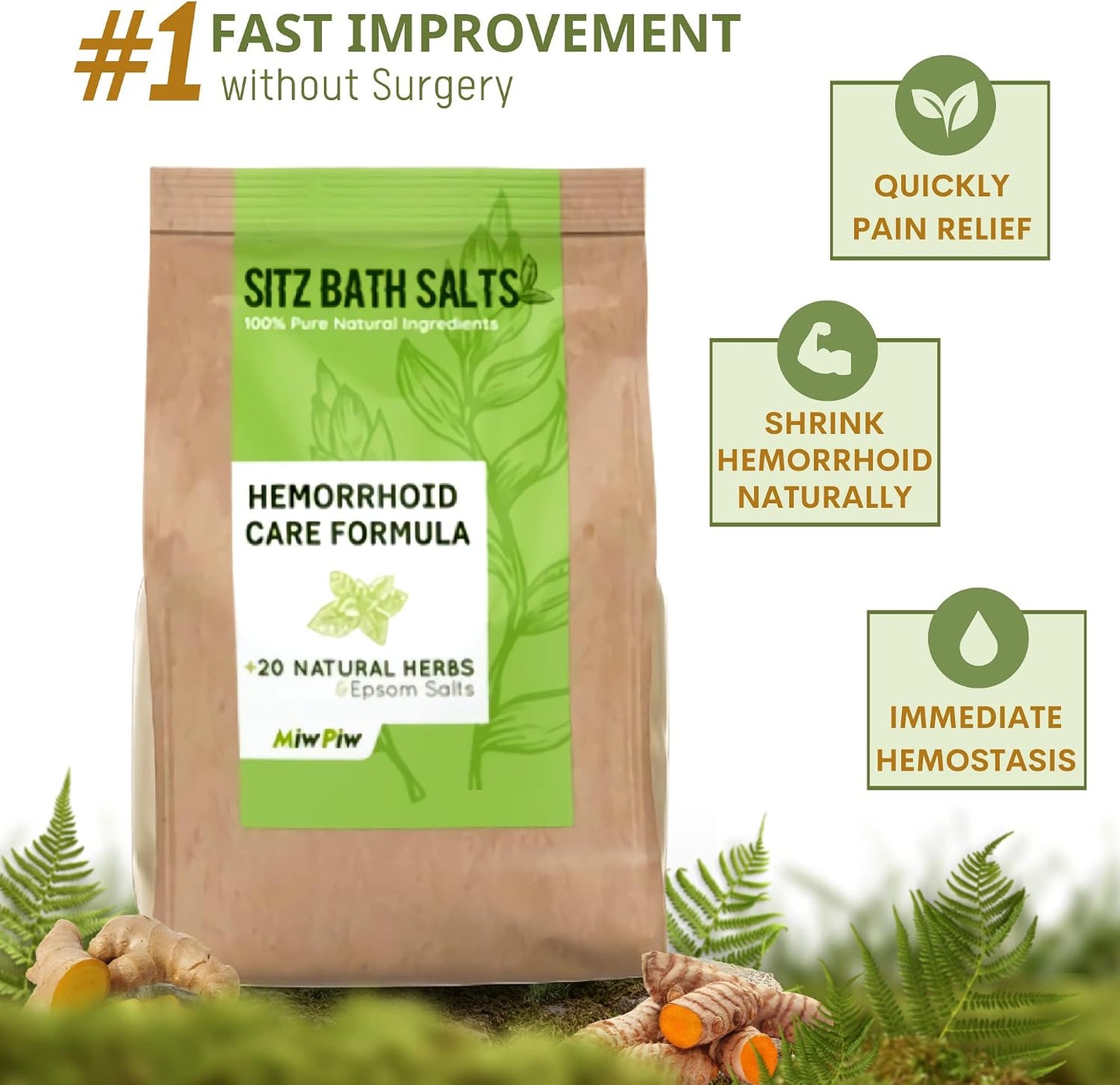 Sitz Bath Salts for Hemorrhoids 15.6 Oz- Soothing Relieving Bleeding Shrinking Internal External Treatment +20 Natural Herbs, Epsom Salt - Suppositories Remedy Postpartum Fissure