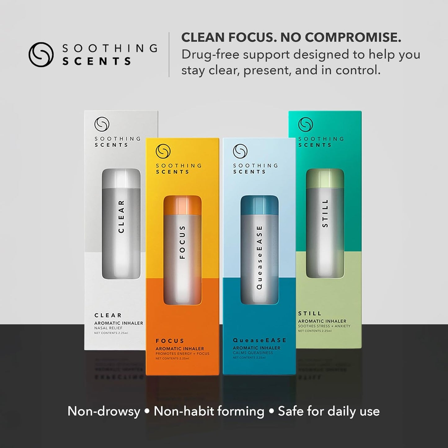Focus Aromatic Inhaler for Energy & Concentration – Drug-Free Essential Oil Nasal Stick, Natural Vapor Inhalation for Study, Work, & Mental Clarity, 2.25 Milliliters