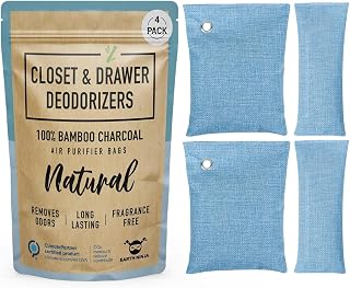 Closet & Dresser Odor Eliminator - Activated Charcoal Odor Absorber for Small Spaces, Air Fresheners for Home, Natural, Non-Toxic Air Freshener for Closet & Drawers - 4 Pack
