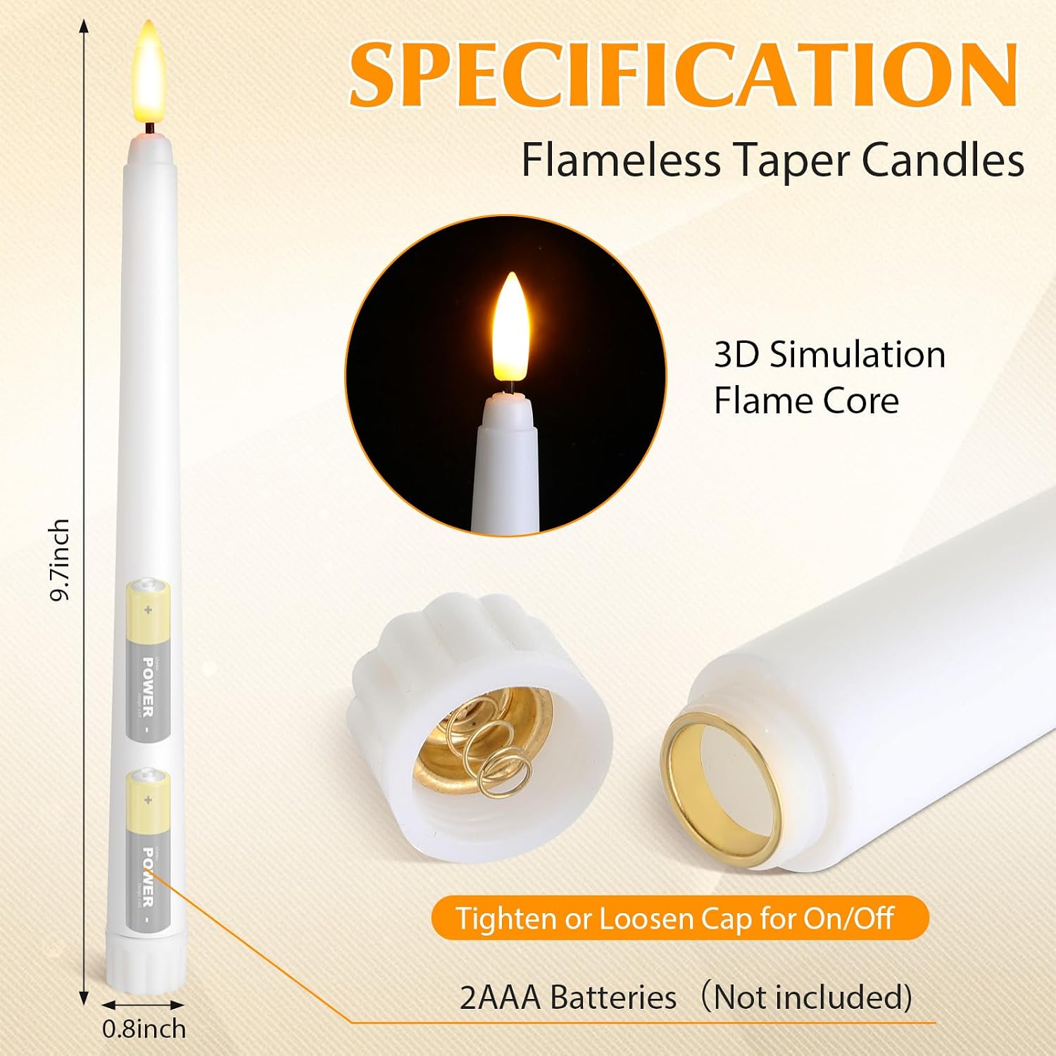 Baquler 100 Pcs 9.7 Inch Flameless Taper Candles Battery Operated Taper Candles Bulk LED Flickering White Candlesticks for Wedding Church Table Centerpiece Halloween Christmas Party Decor