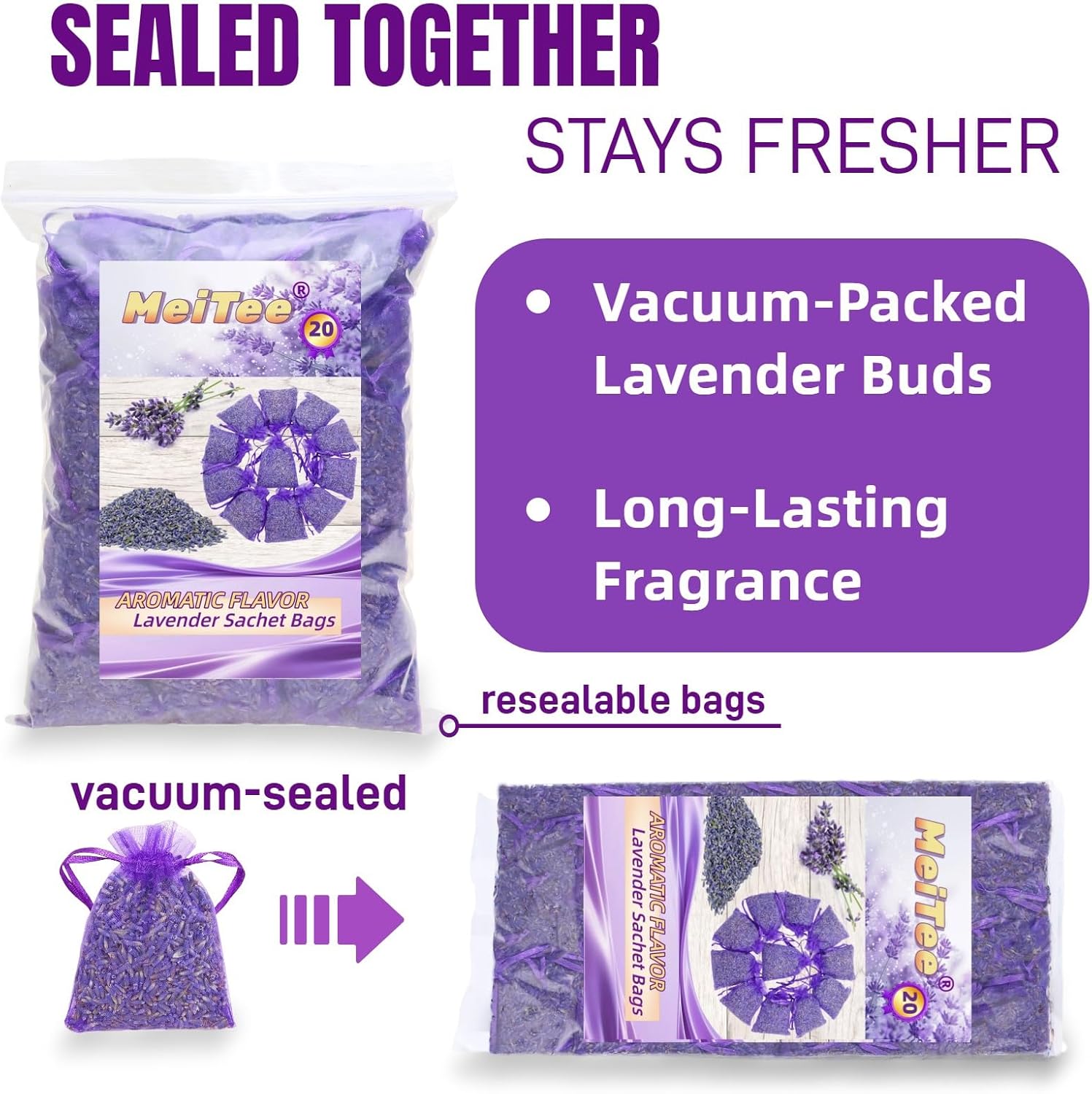 20 Pack Lavender Sachet Bags - 100% Natural Dried Lavender Buds for Closets Drawers Car & Home | French Potpourri Fragrance Sachets Rich Aroma Air Long Lasting Fresh Scents
