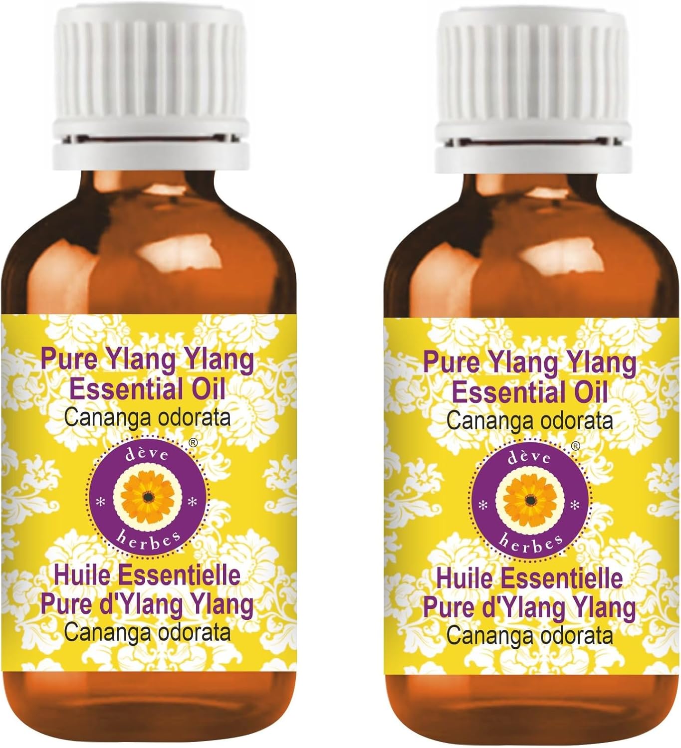 Deve Herbes Pure Ylang Ylang Essential Oil (Cananga odorata) Steam Distilled (Pack of Two) 100ml X 2 (6.76 oz)