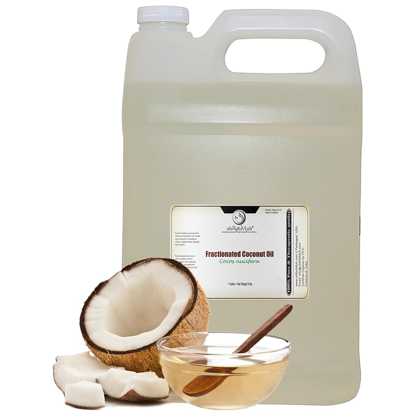 uhRohMuh Premium Fractionated Coconut Oil, Lightweight Emollient Hydrating Moisturizer for Skin, 100% Pure, Unscented for Hair & Skin, Expeller Pressed Carrier Oil(Net Wt: 3.7kg/8.2lb
