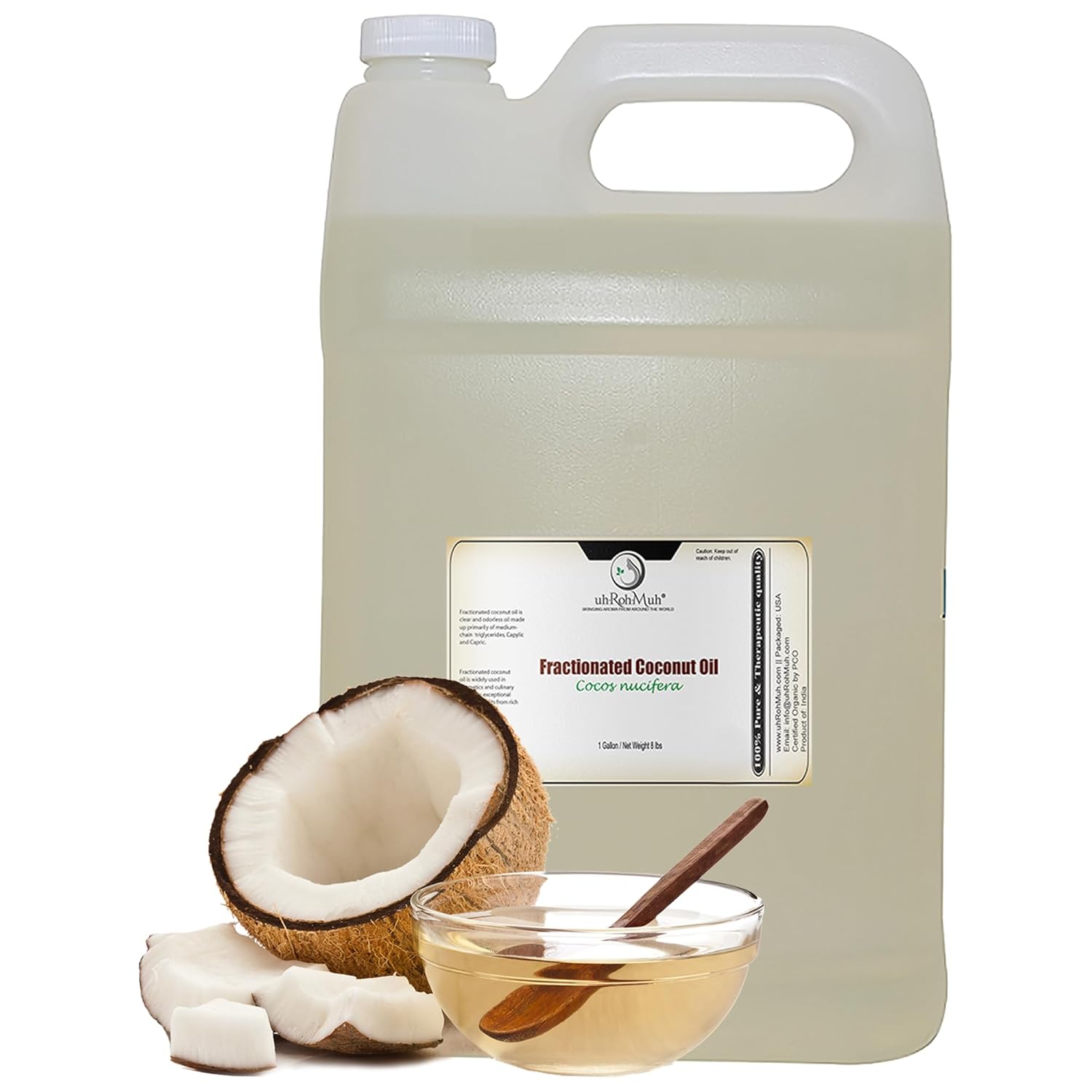 uhRohMuh Premium Fractionated Coconut Oil, Lightweight Emollient Hydrating Moisturizer for Skin, 100% Pure, Unscented for Hair & Skin, Expeller Pressed Carrier Oil(Net Wt: 3.7kg/8.2lb