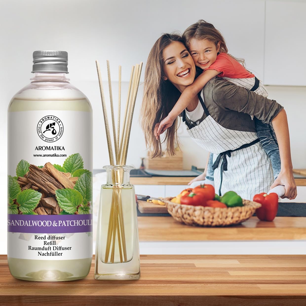 Reed Diffuser Refill Sandalwood - Patchouli 17 Fl Oz - Scented Diffuser Refill with Patchouli Essential Oil - Home Fragrance - Sandal Aroma - Air Freshener - Aromatherapy - Spa - Home - Office