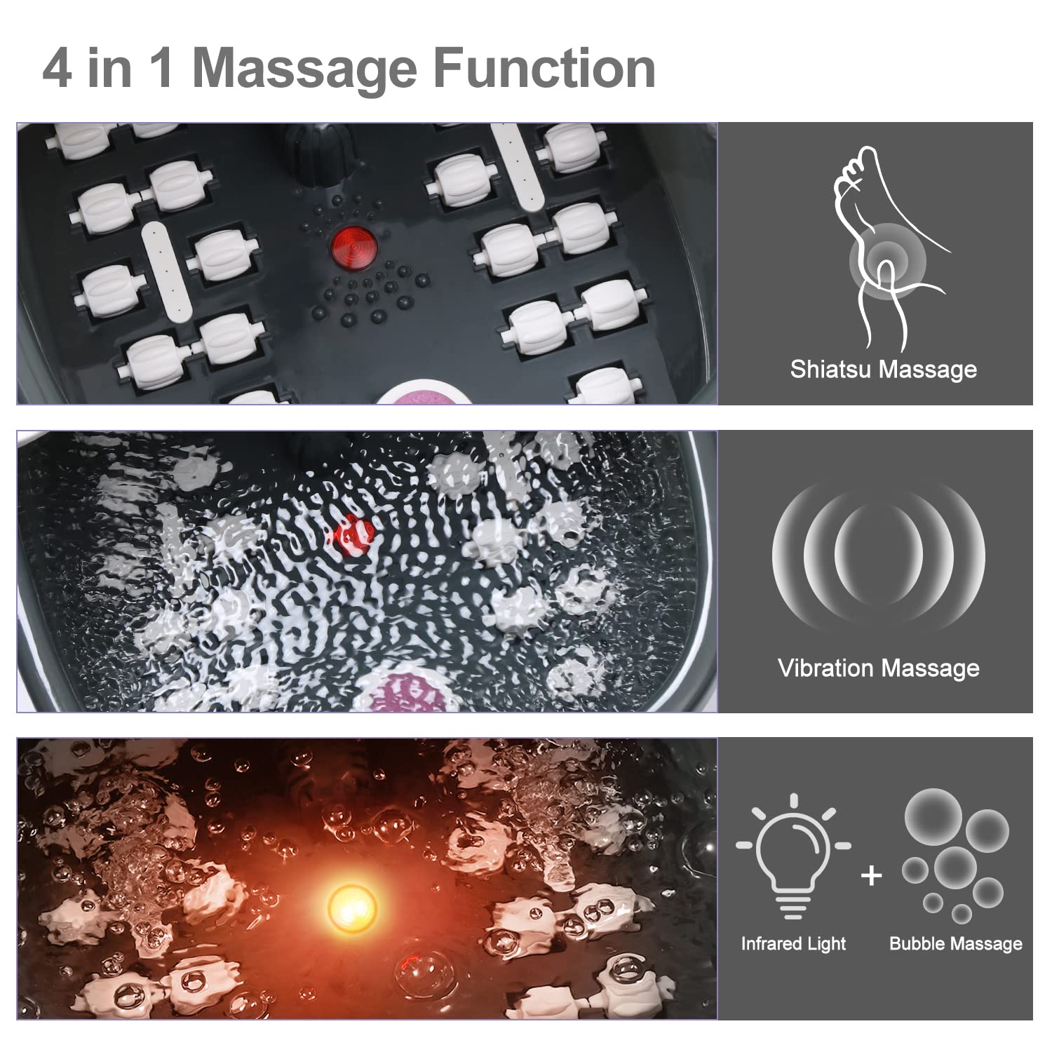 MoodRelish Foot Spa Bath Massager with Heat Bubbles and Vibration Massage and Jets, 16 OZ Calming Lavender Foot Soak Epsom Salt, Foot Soaker with Red Light, 22 Massage Rollers, Adjustable Temp - Grey
