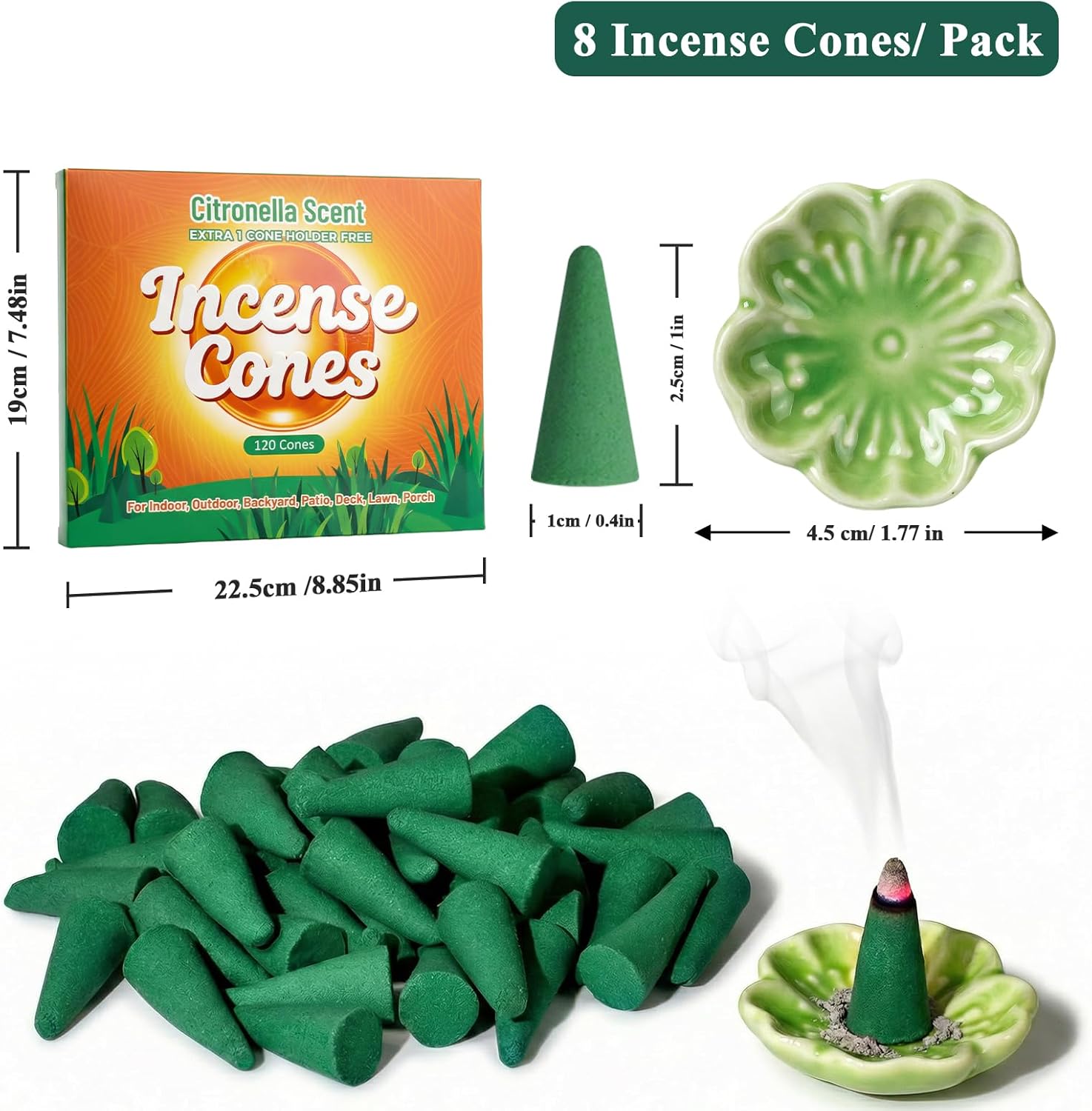 SCENTORINI Citronella Incense Cones, 120 Pcs Lemongrass Scented Incense Cones with 1 Holder, Citronella Incense Gift Set for Summer Home Outdoor Camping, Pool Side, Patio, Porches, Farms, Courtyards