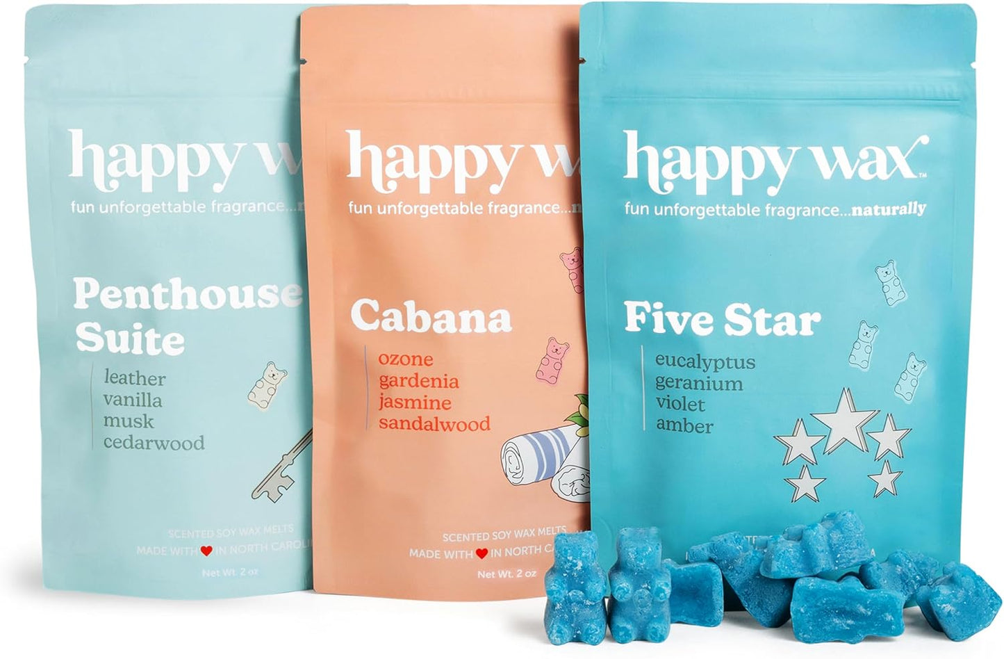 Happy Wax Hotel Collection Scented Natural Soy Wax Melts – 6 Total Oz. of Scented Wax Melts, Collection Includes Penthouse Suite, Cabana and Five Star