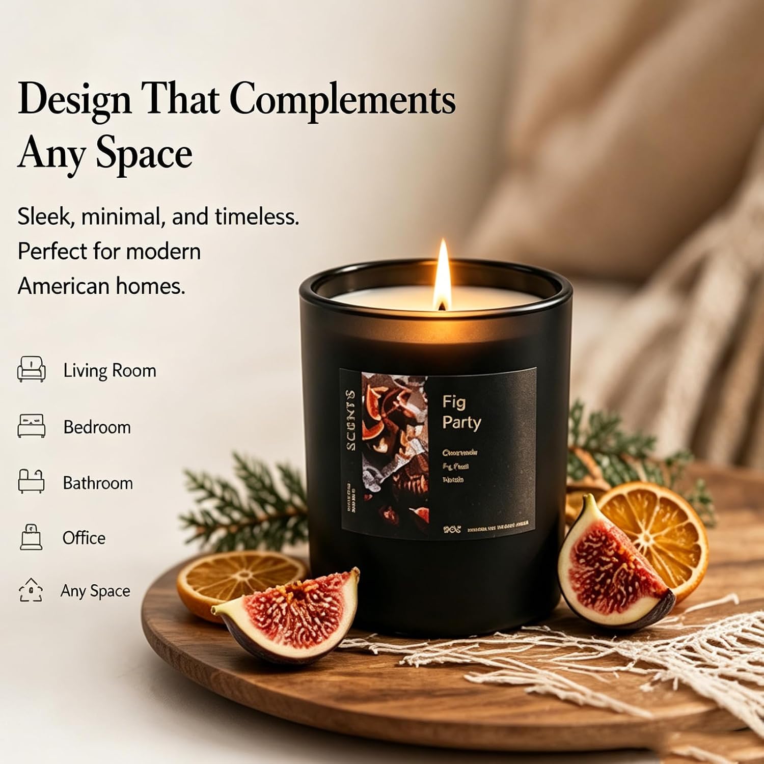 Scented Candle Fig & Fir, Natural Soy Wax Candle, 50 Hour Burn Time, Fruity Gourmand Holiday Candle for Home, Winter Décor, Relaxation & Cozy Nights Fruity Vanilla Wood Scented Candle for Christmas ﻿