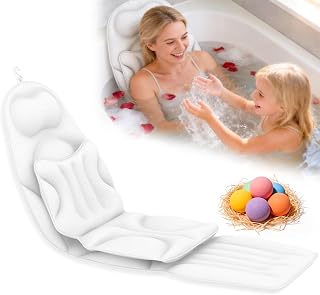 Deluxe Full Body Bath Pillow, Breathable Mesh Bathtub Cushion, Thickened Soft Relaxation Bathtub Pillow, Provides Support for The Neck, Back, and Shoulders— (Includes Bath Bombs)