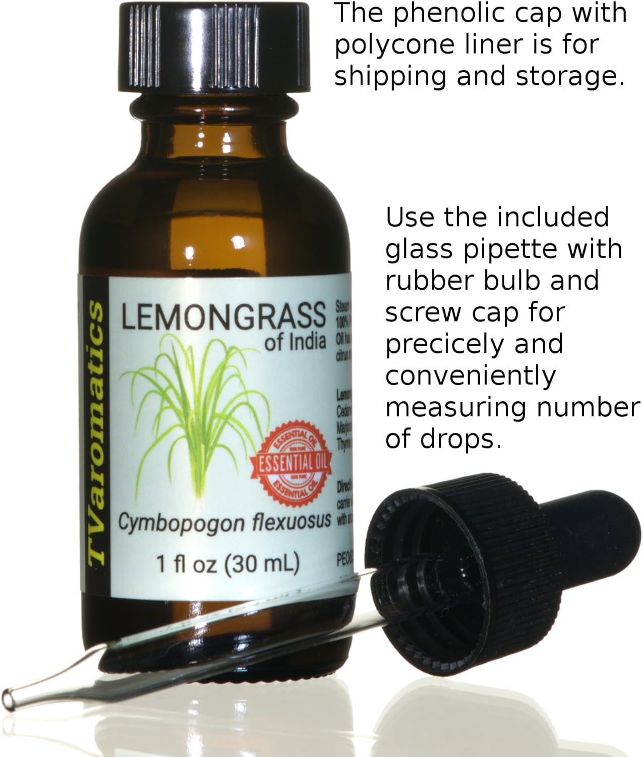 TVaromatics Lemongrass of India 100% Pure Essential Oil – 1 fl oz (30 mL) - Cymbopogon flexuosus