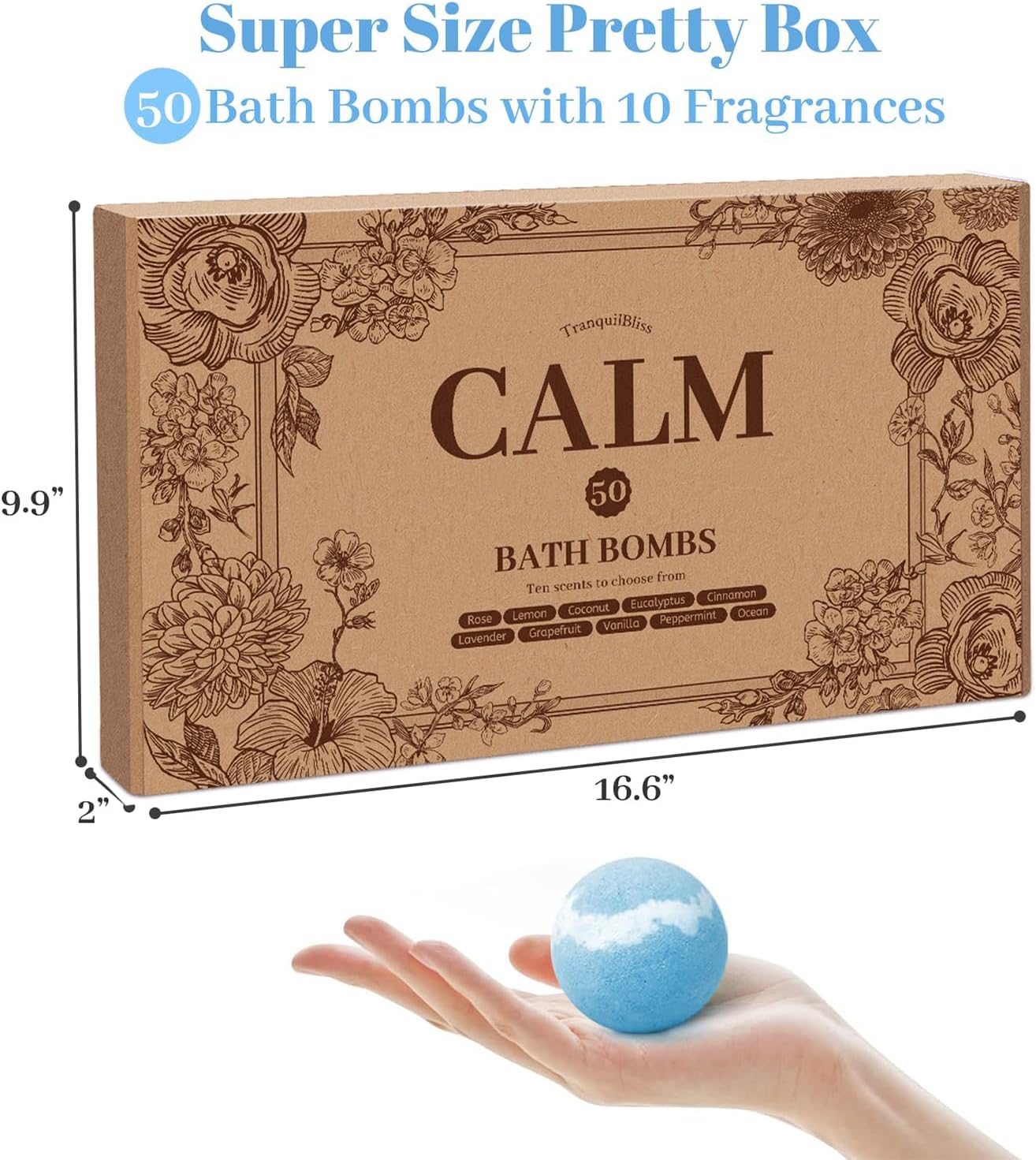 TranquilBliss Bath Bombs Set 50 PCS with 10 Rich Scents, Bath Bombs for Women, Natural Bubble Bombs with Shea Butter & Safe Oil, Ideal for Mother's Day, Birthday, Valentines Present (Brown)