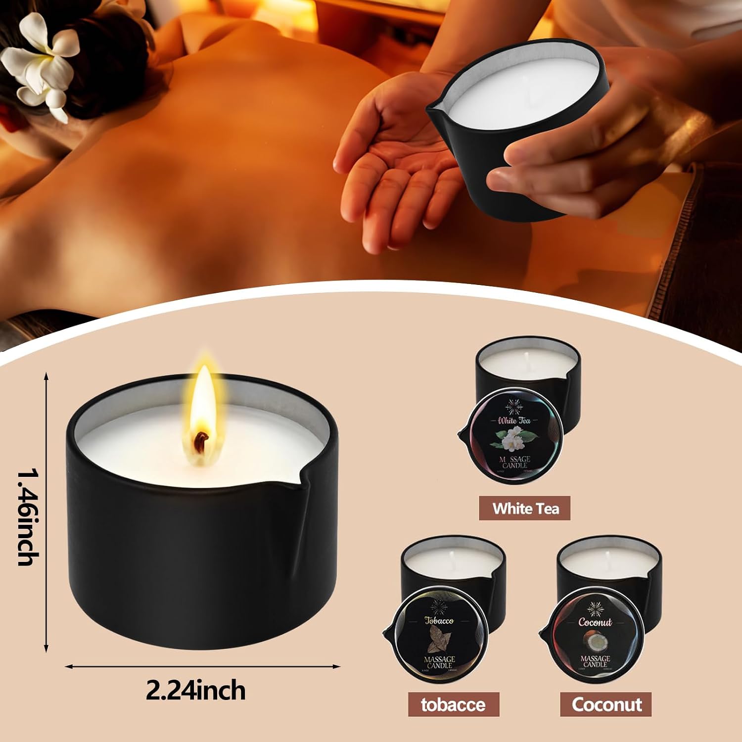 3 Pack Massage Oil Candles, Low Temp Soy Based Massage Candle Set, Assorted Scents for Massage Therapy, Relaxation & Home Spa Self Care