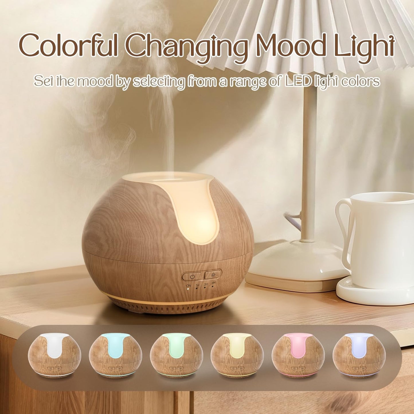 ARVIDSSON Essential Oil Diffuser 2 Pack, Ultrasonic Oil Diffusers for Home, Aromatherapy Diffuser with Mood Light, 200ml Diffuser for Essential Oils, Gift for Women - Wood Grain