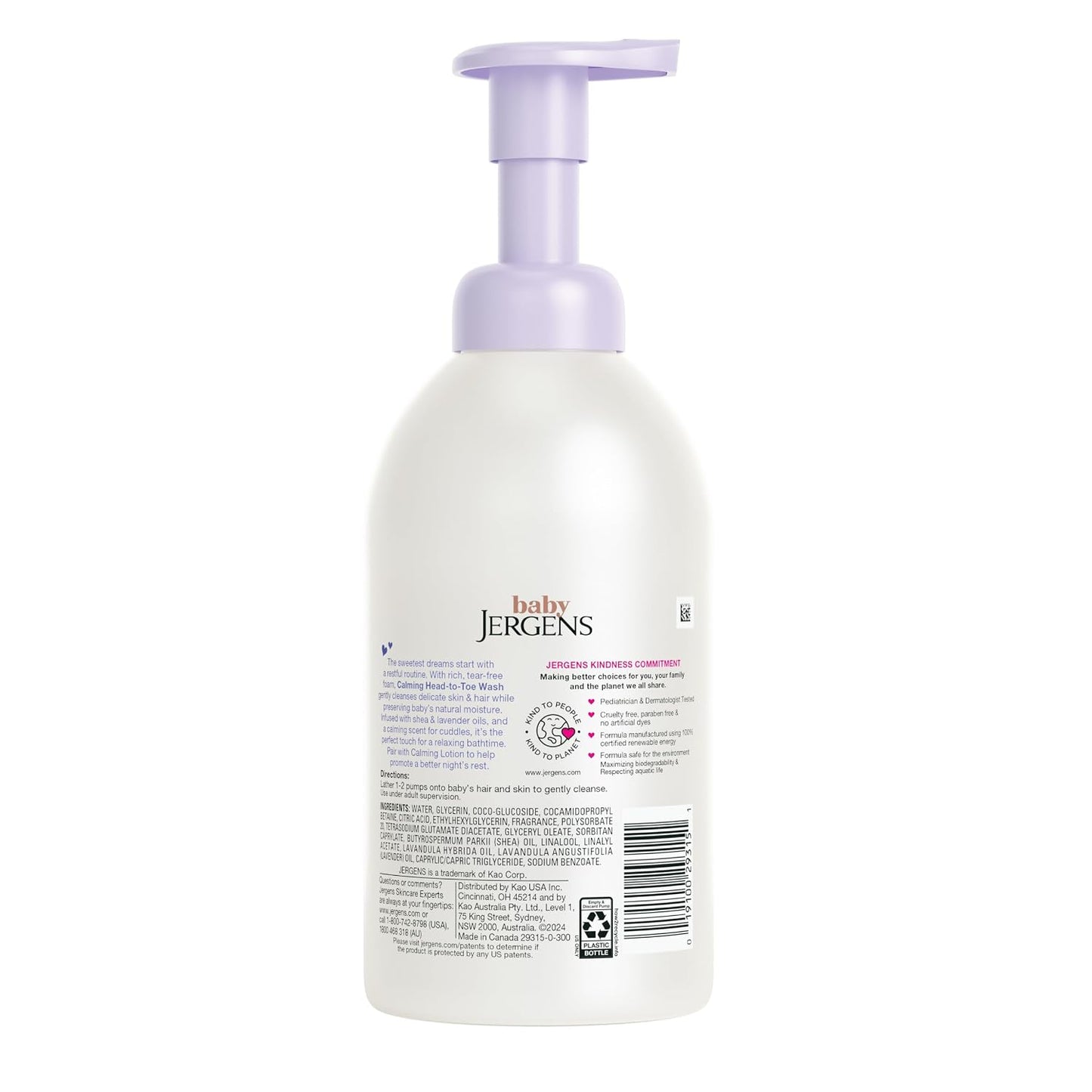 Jergens Baby Calming Head to Toe Foaming Wash, Baby Shampoo and Body Wash, Baby Shampoo Tear Free, Kids Foaming Body Wash, 18 Fl Oz