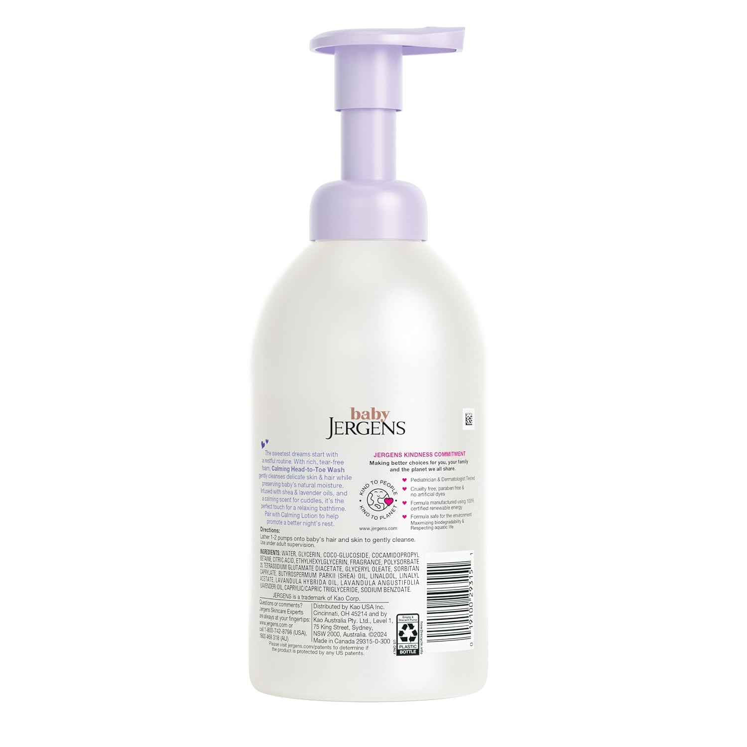 Jergens Baby Calming Head to Toe Foaming Wash, Baby Shampoo and Body Wash, Baby Shampoo Tear Free, Kids Foaming Body Wash, 18 Fl Oz