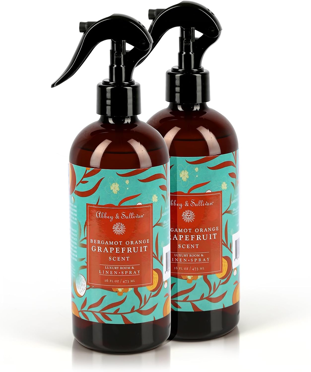 Abbey & Sullivan Linen Spray, Bergamot Orange Grapefruit, Fabric Freshener and Fragrance Room Spray, Pack of 2, 16 oz