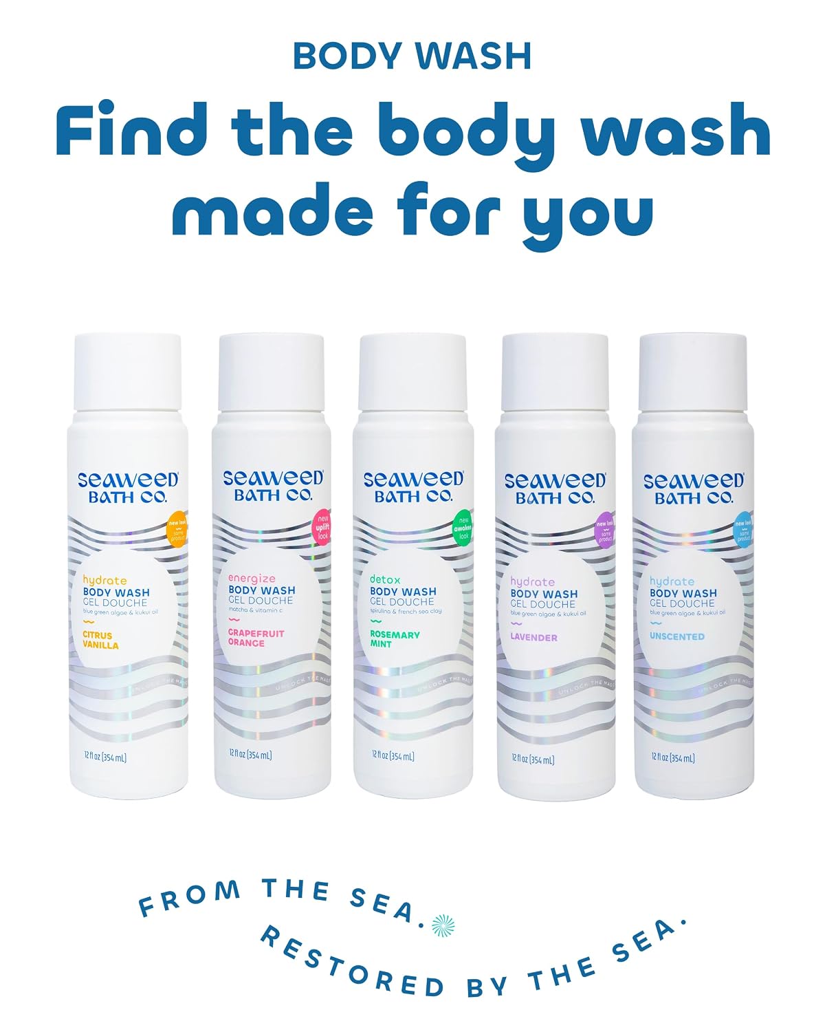 Seaweed Bath Co. Hydrate Body Wash - Citrus Vanilla - Foaming Shower Gel Cleanser with Natural Ingredients - Vegan, Paraben and Sulfate Free - For Women and Men - 12 oz