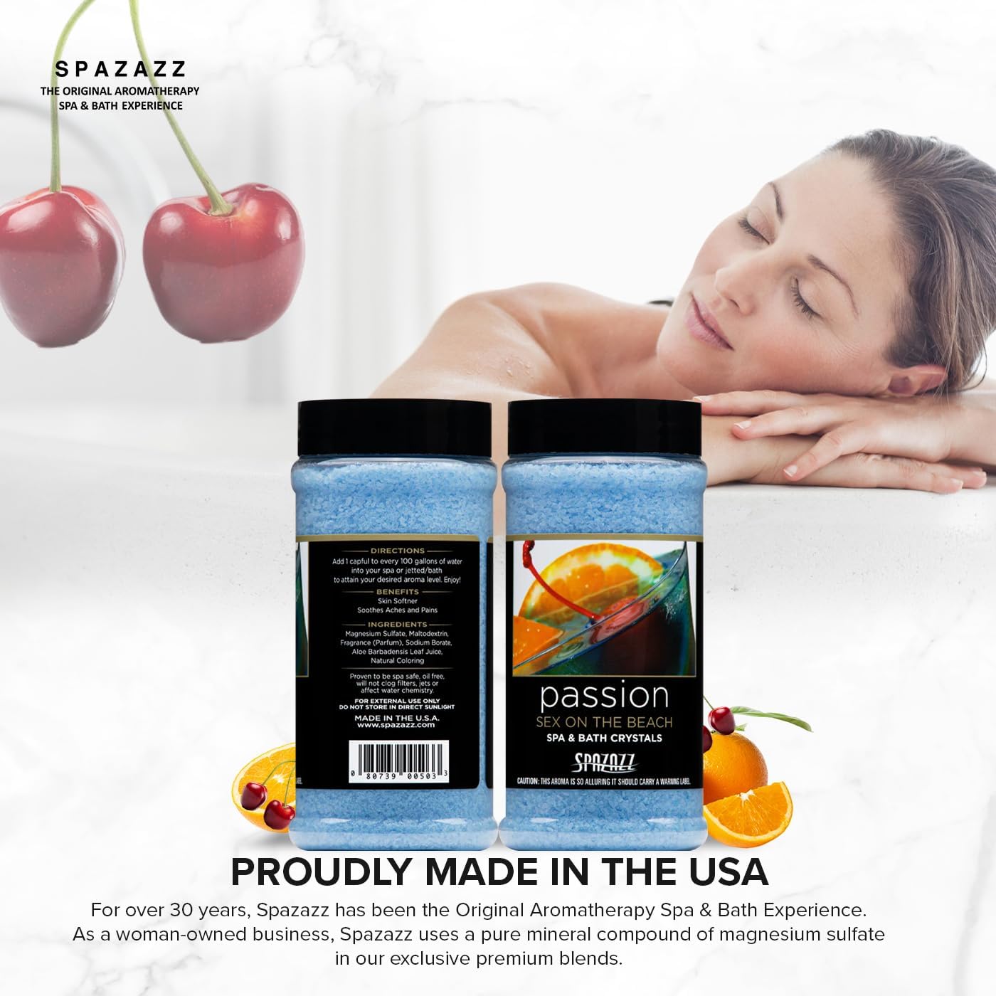 Spazazz Aromatherapy Spa & Hot Tub Bath Salt Crystals – 17 oz Set The Mood Sex On The Beach - Passion – Magnesium Sulfate Mineral & Epsom Salt and Bath Salt Scents & Fragrances
