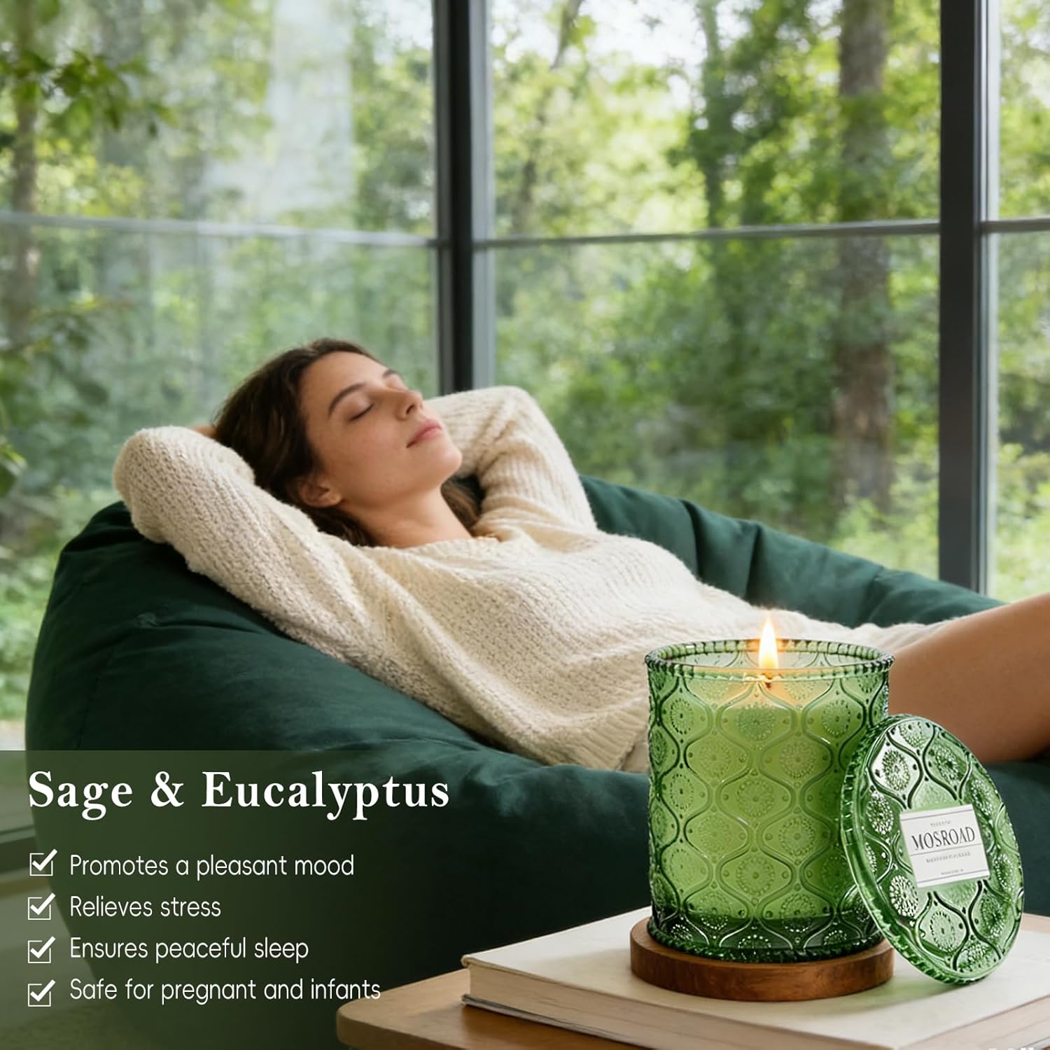 Sage & Eucalyptus Scented Jar Candle, Non Toxic Natural Soy Wax Home Fragrance Candles, Luxury Aromatherapy Candle for Cleansing & Relaxation, Stress Relief, Meditation, Yoga,Home Spa & Meditation